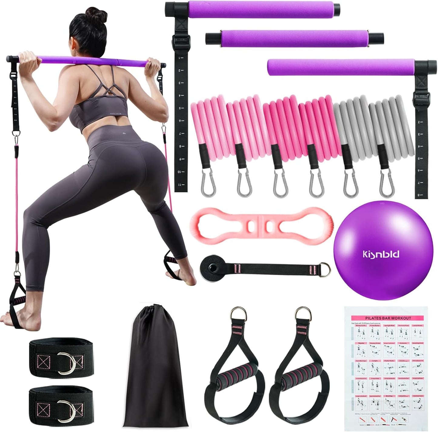 Multifunctional Pilates Bar Kit with Resistance Bands for Home Gym