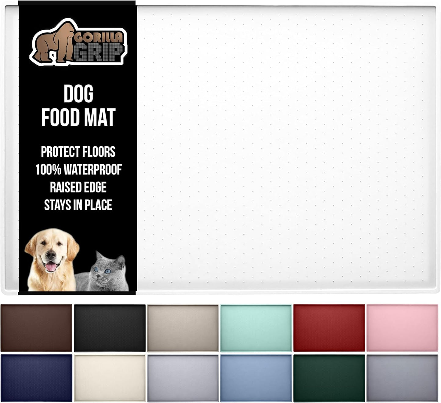 GORILLA GRIP Waterproof Raised Edge Pet Feeding Mat for Dogs
