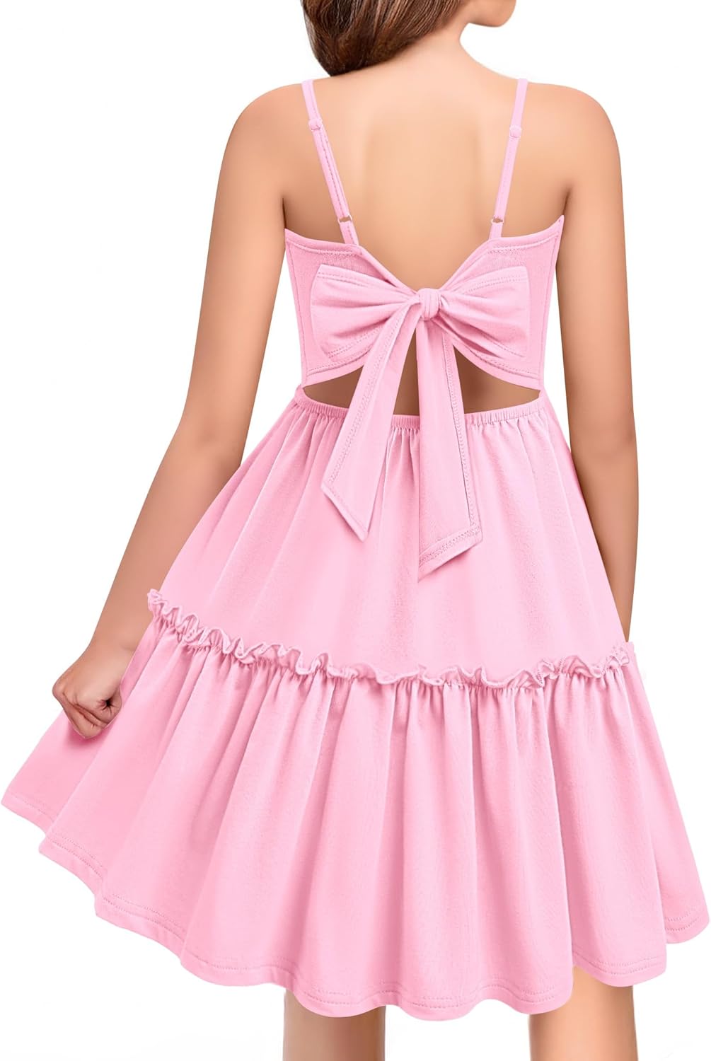 Arshiner Girls Tie Back Dress with Ruffle Hem for Summer Fun