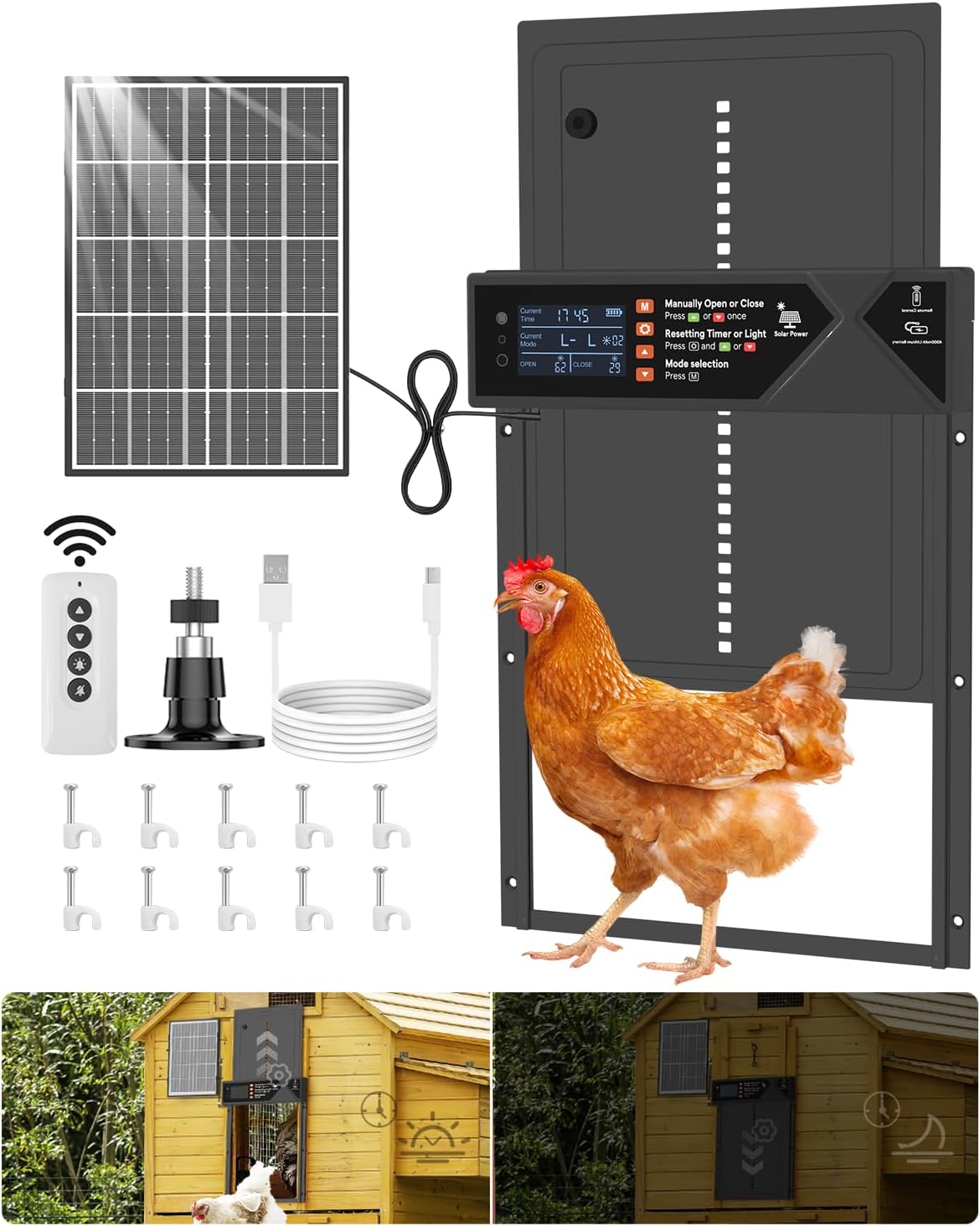 Large Automatic Chicken Coop Door with Solar Power & Timer Control