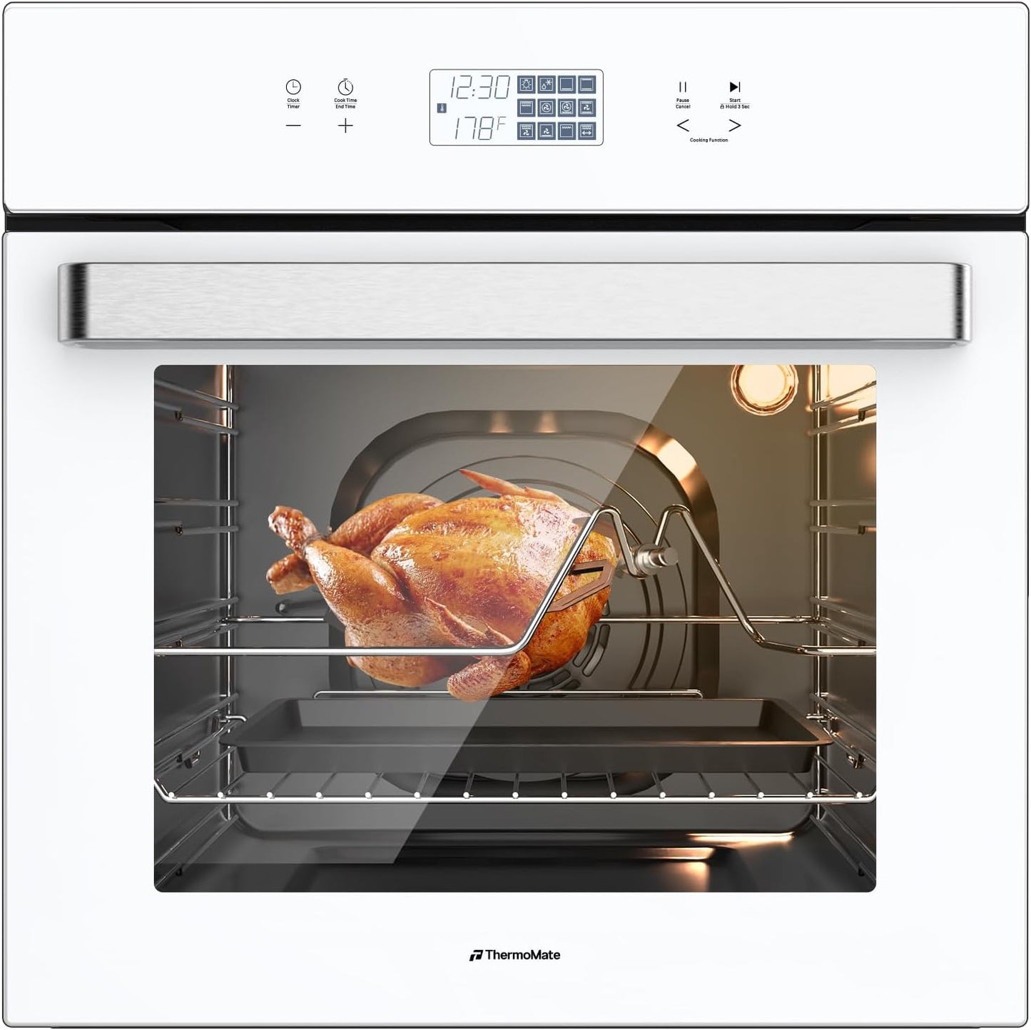 24 Inch Electric Wall Oven with 12 Functions for Versatile Cooking