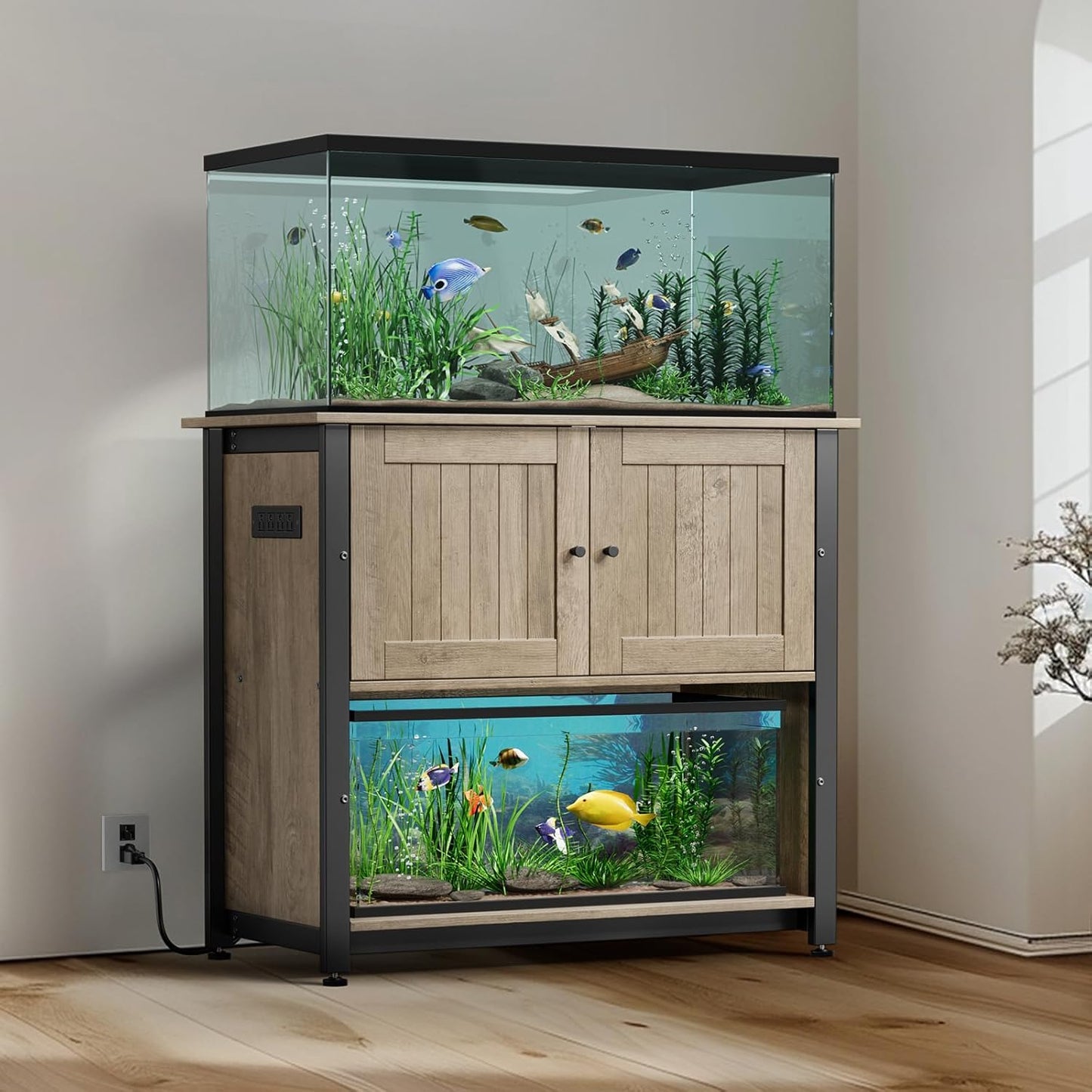 40-50 Gallon Fish Tank Stand with Power Outlets and Storage