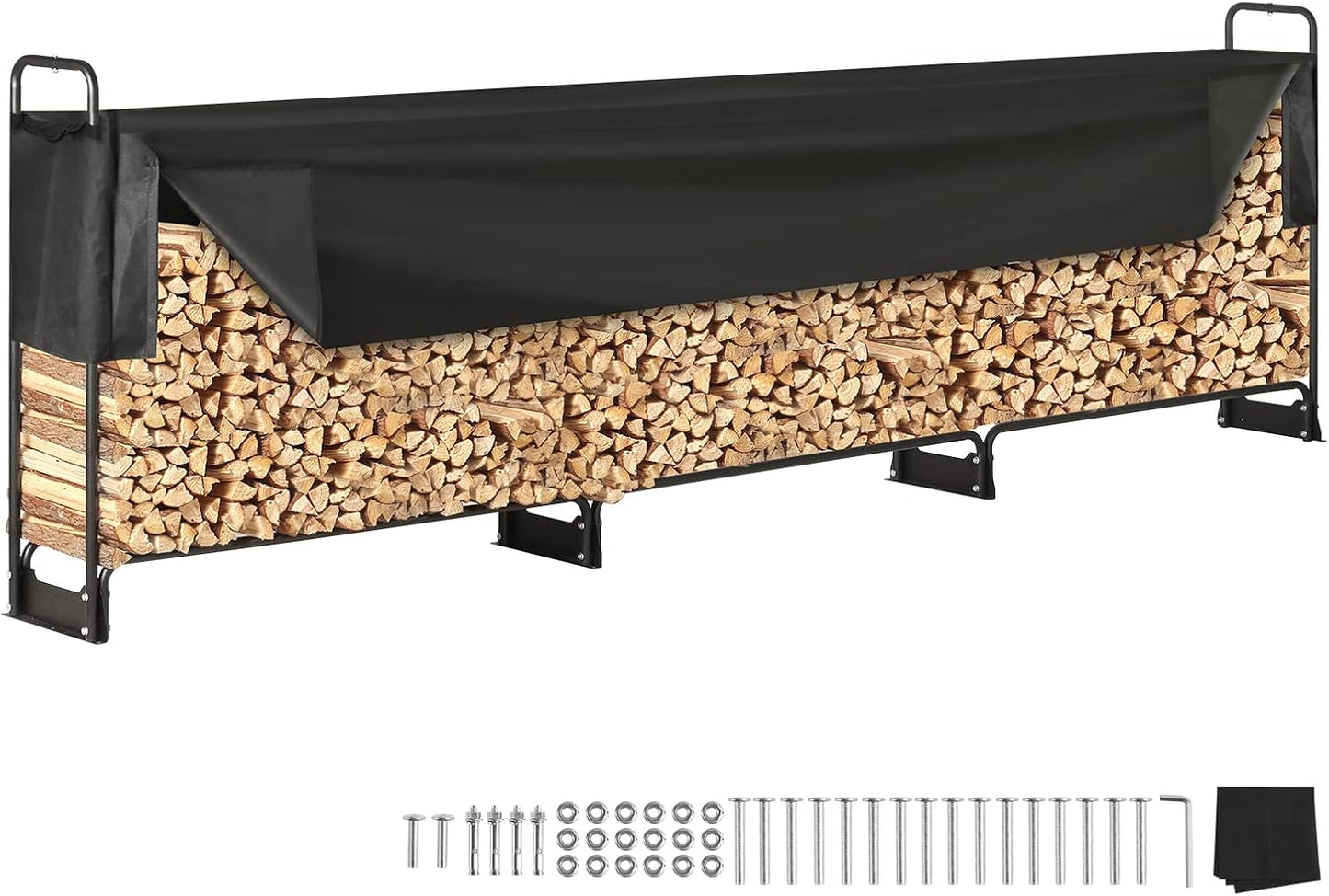 VEVOR 12.7FT Outdoor Firewood Rack with Cover for Log Storage