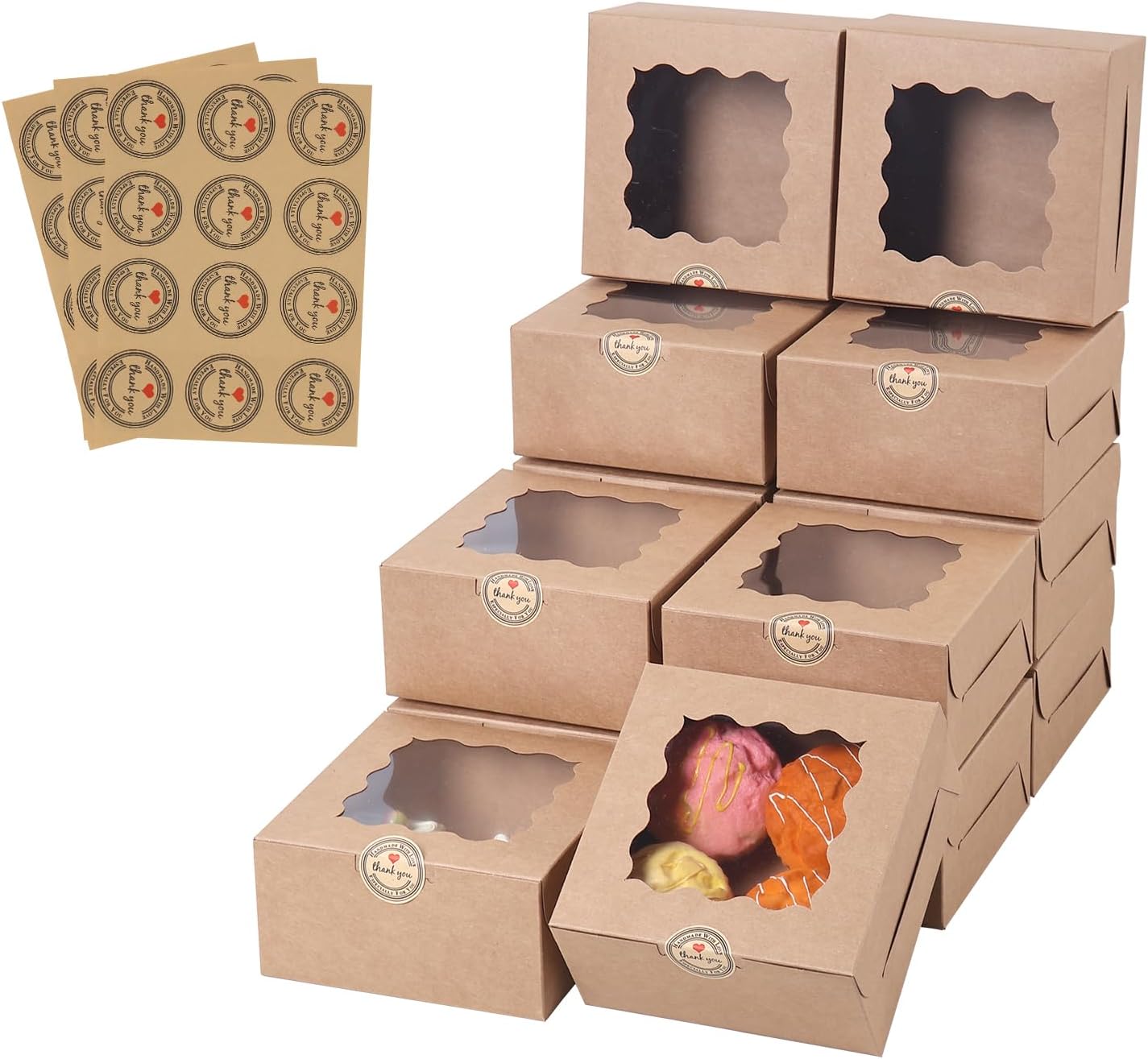 100 pcs 6x6x3 Inches Small Cake Box with Window for Baked Goods