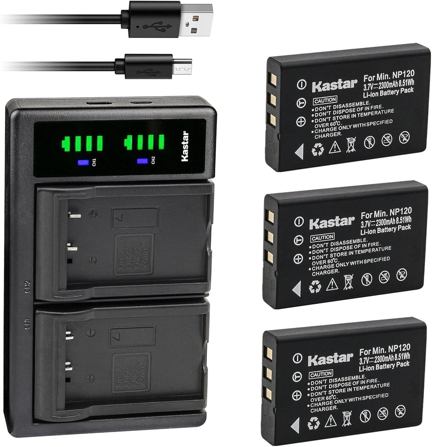 Kastar 3-Pack Battery and USB Charger for Motorola Symbol Devices