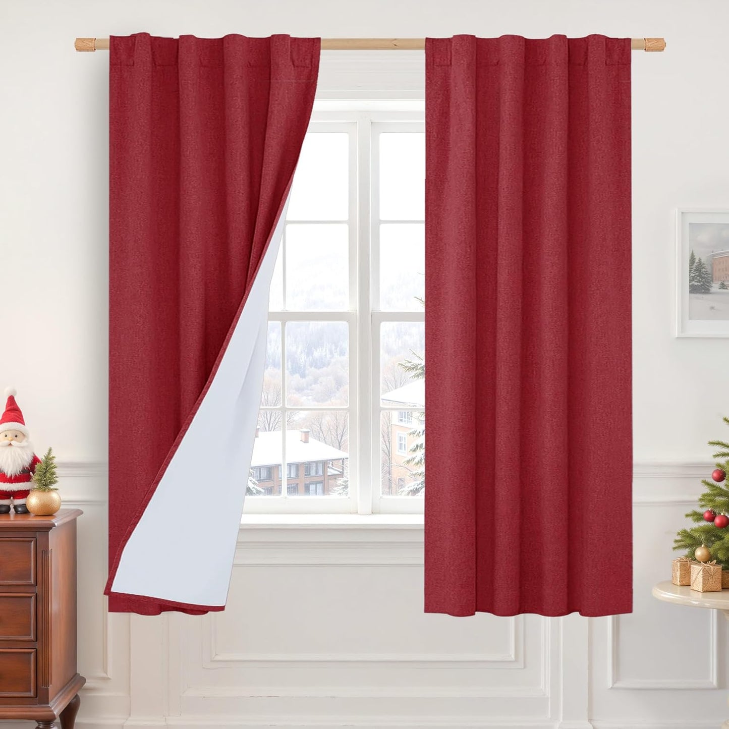 LAMIT Red 100% Blackout Linen Curtains for Elegant Decor