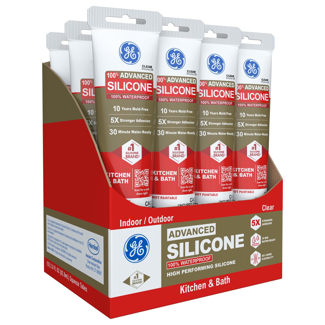 GE Advanced Silicone Caulk for Kitchen & Bathroom, Clear Sealant