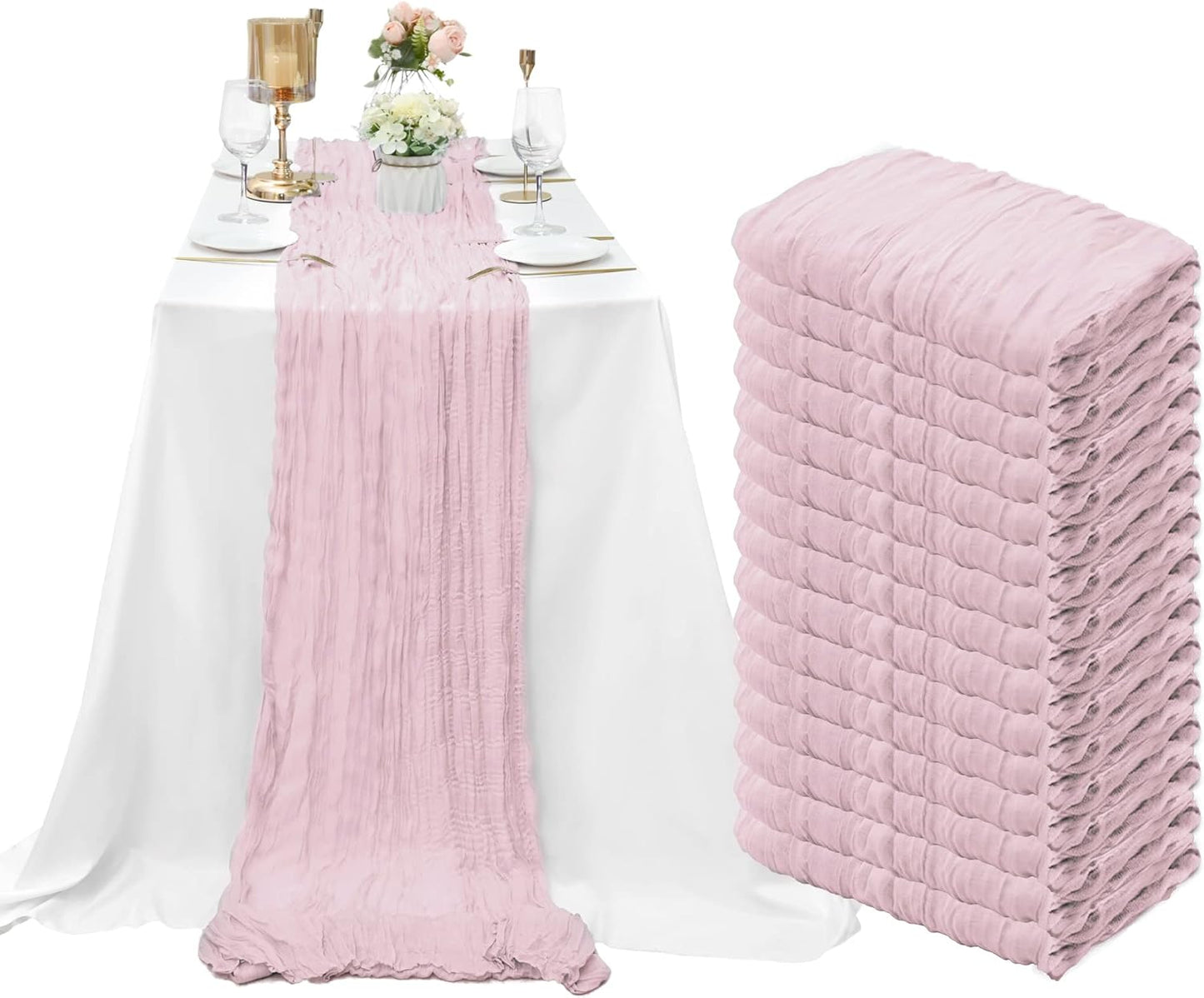 15 Pack Cheesecloth Table Runner 10Ft Pink for Elegant Events