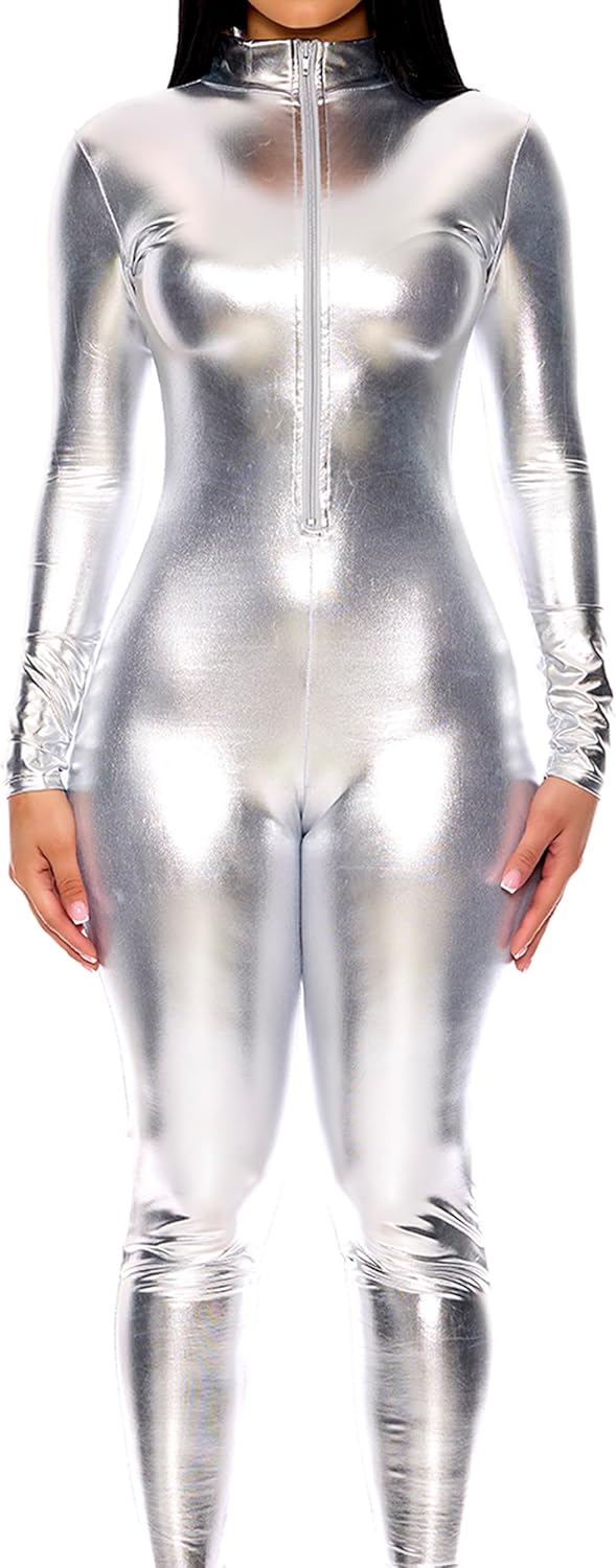 Forplay Women's Hot Metallic Zip Front Mock Neck Catsuit Review