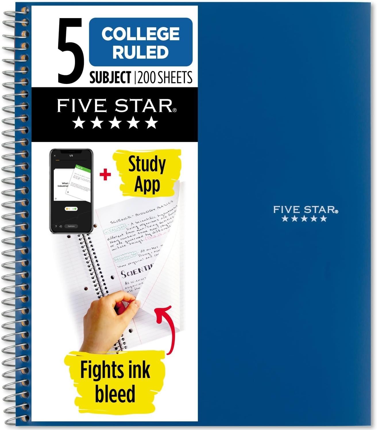Five Star 5-Subject Notebook: Ink Bleed Protection & Water-Resistant Cover