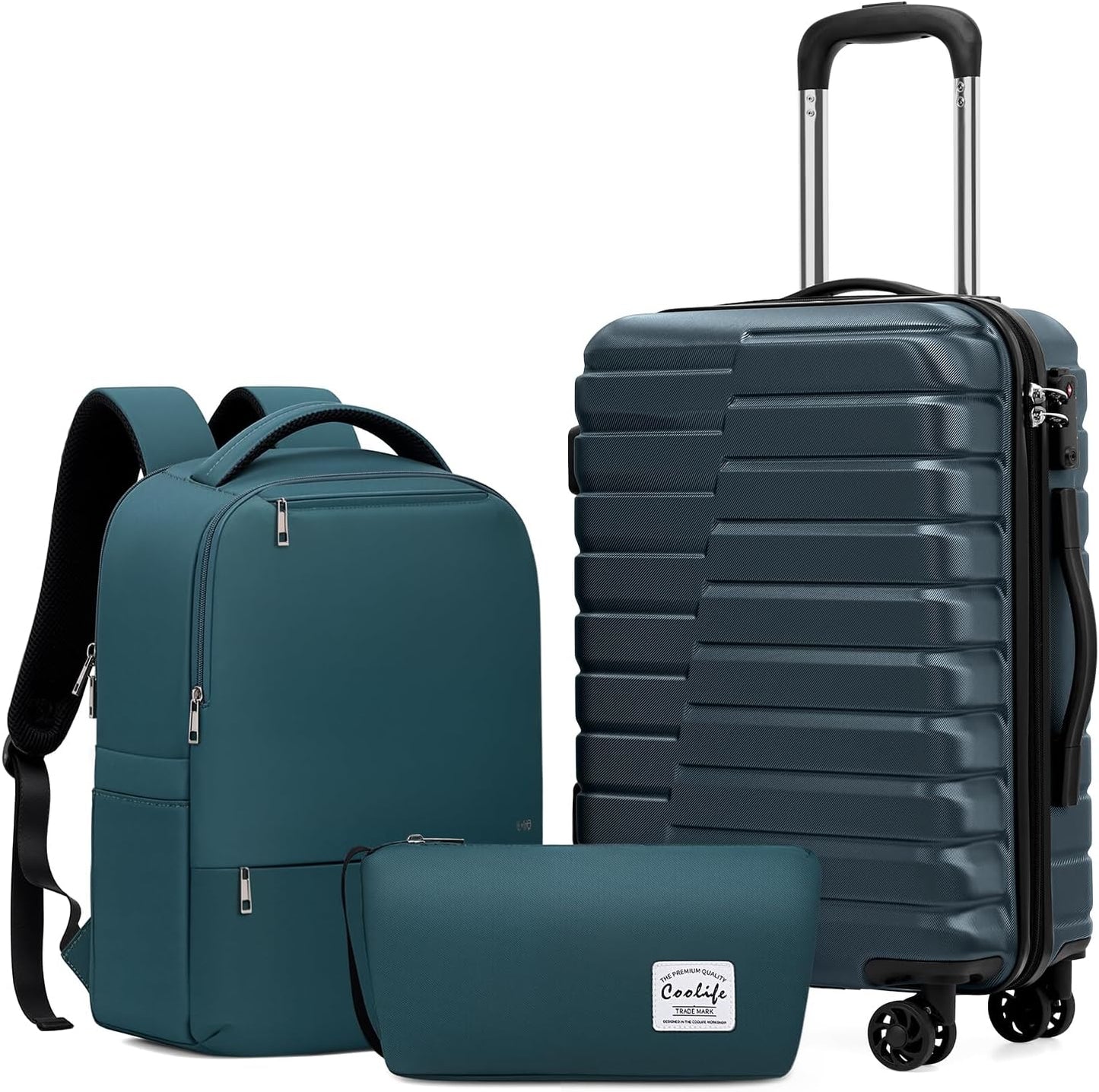 Coolife Luggage Sets 3 Piece with 20In Carry On and Backpack