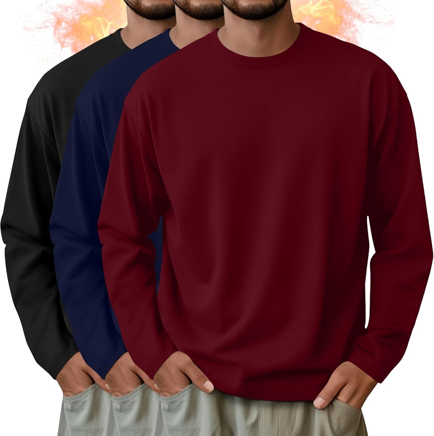 3 Pack Mens Long Sleeve Thermal Shirts for Comfortable Wear