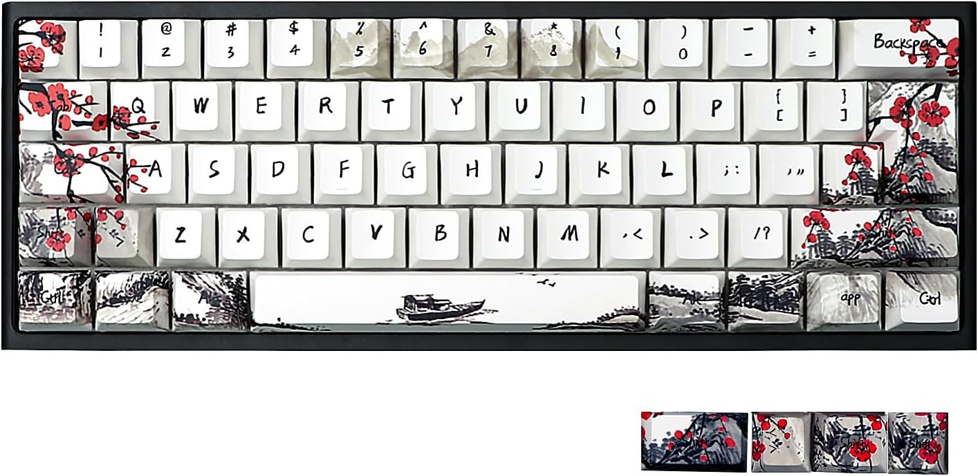 JSJT Custom Keycap Set for 60 Percent Keyboards - Plum Blossom