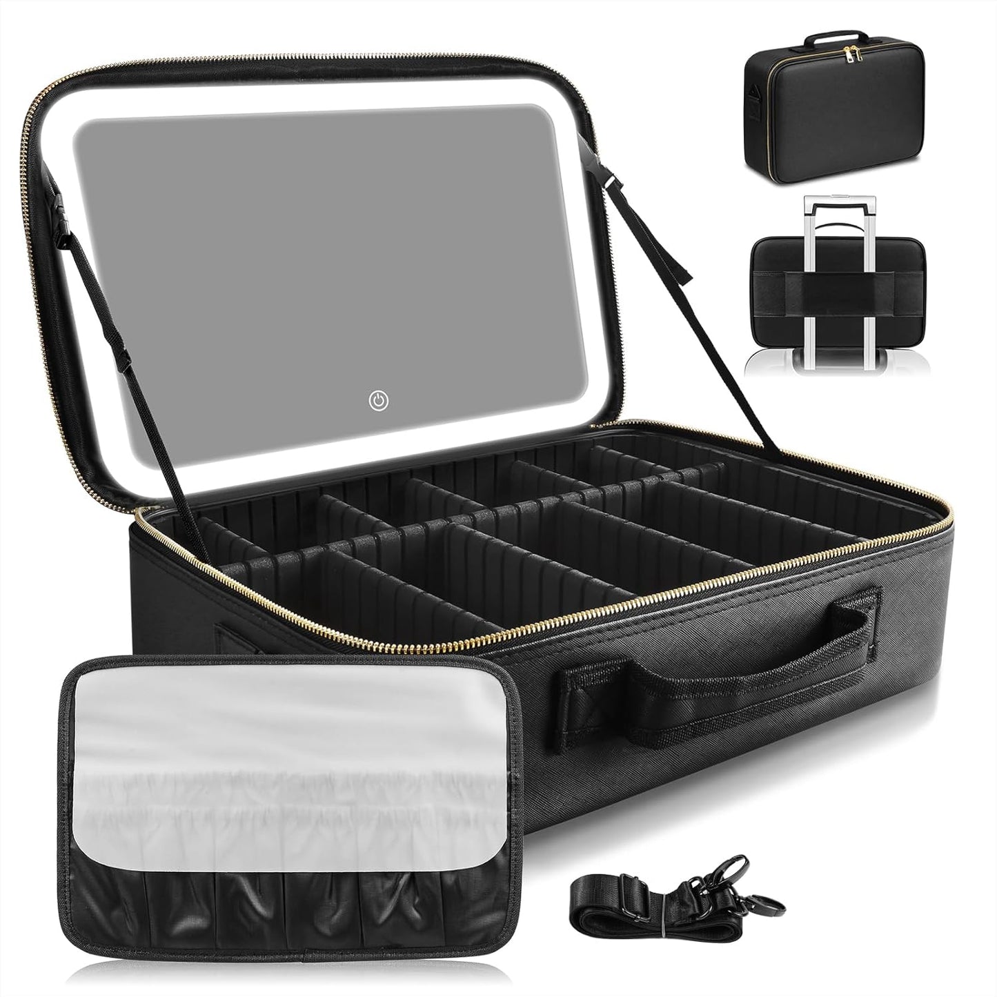 Large Capacity Makeup Bag with LED Mirror for Professionals