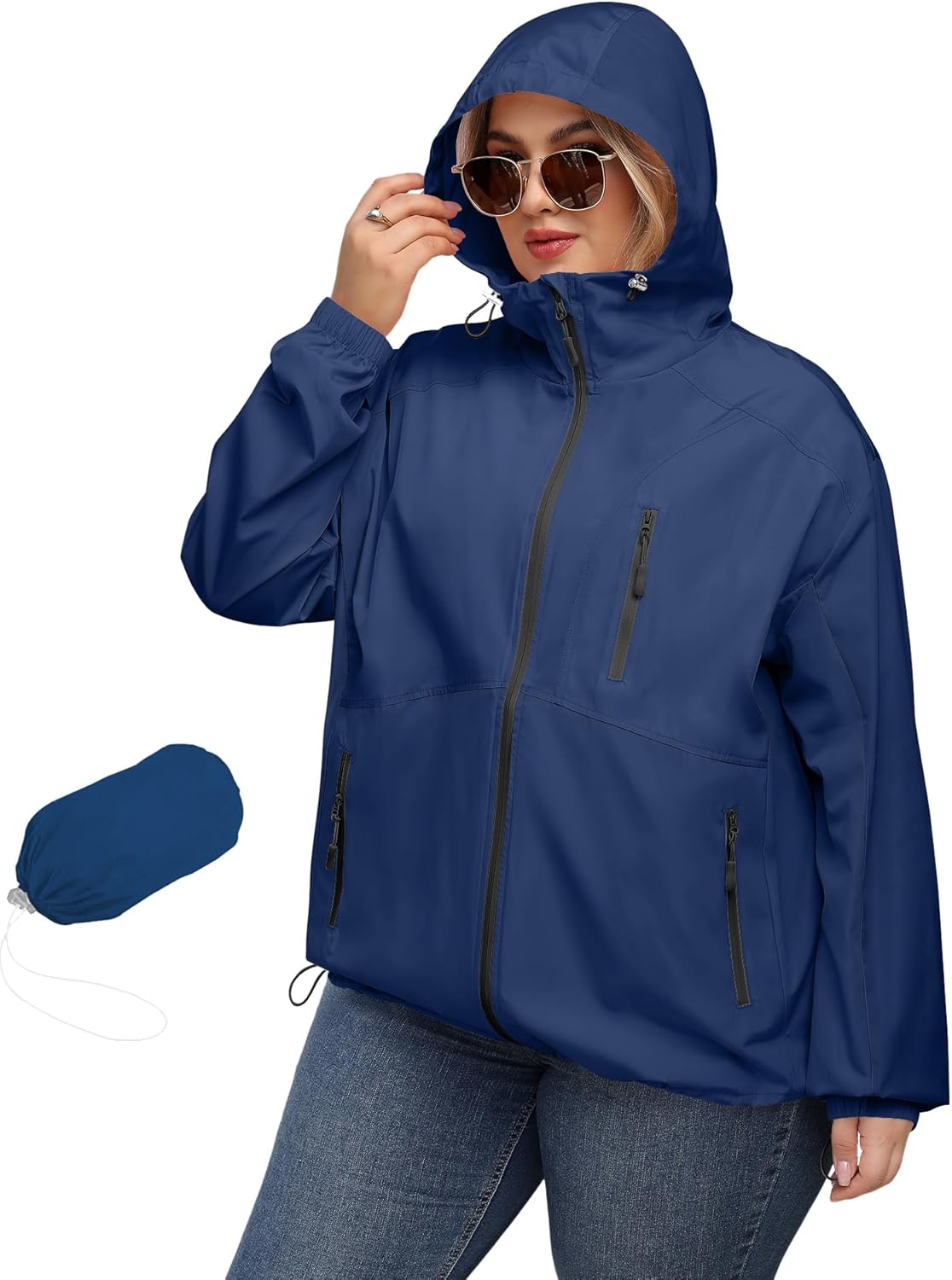 Plus Size Womens Rain Jacket with Hood - Waterproof Trench Coat