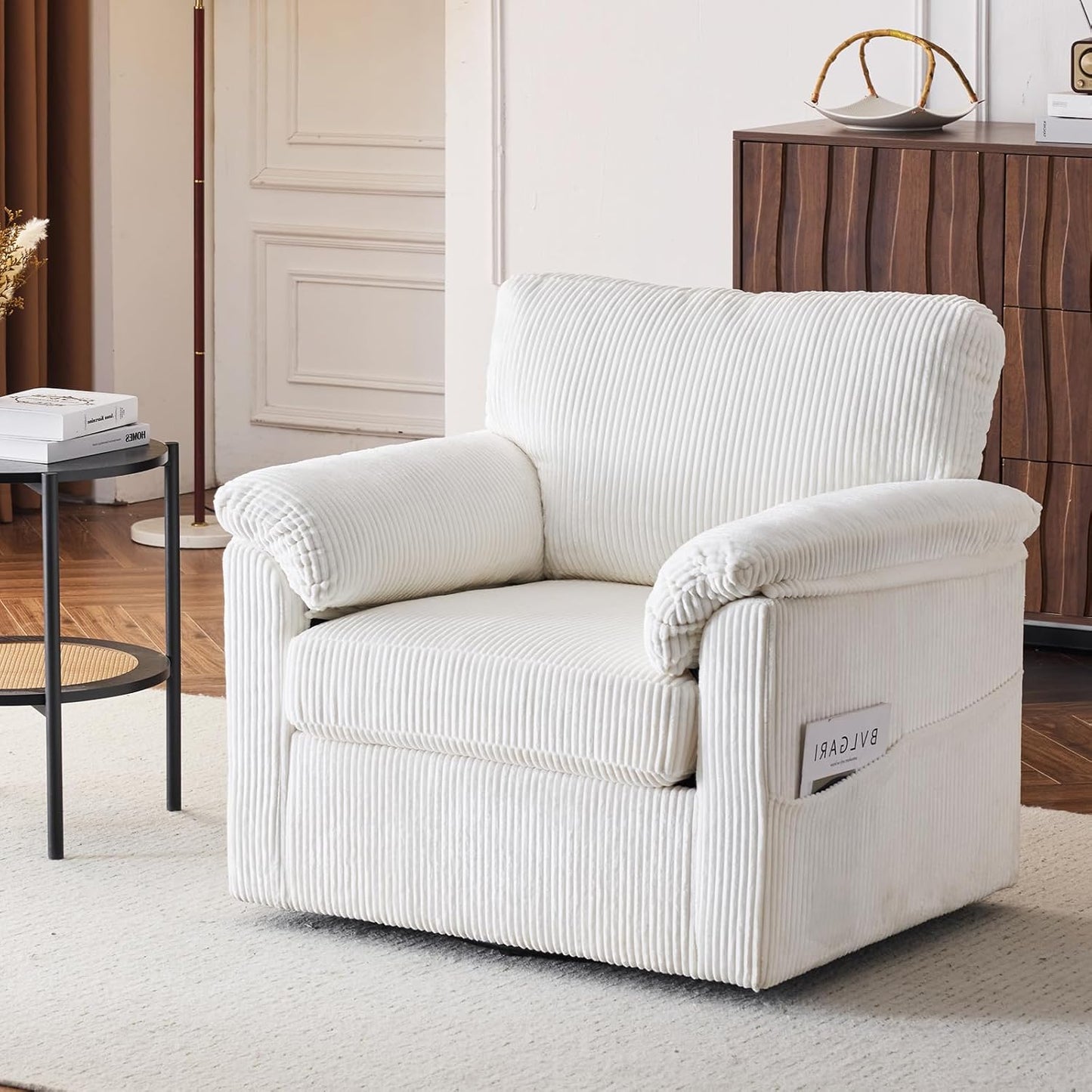 OmniLuxe Swivel Armchair: Compact Luxury in Beige
