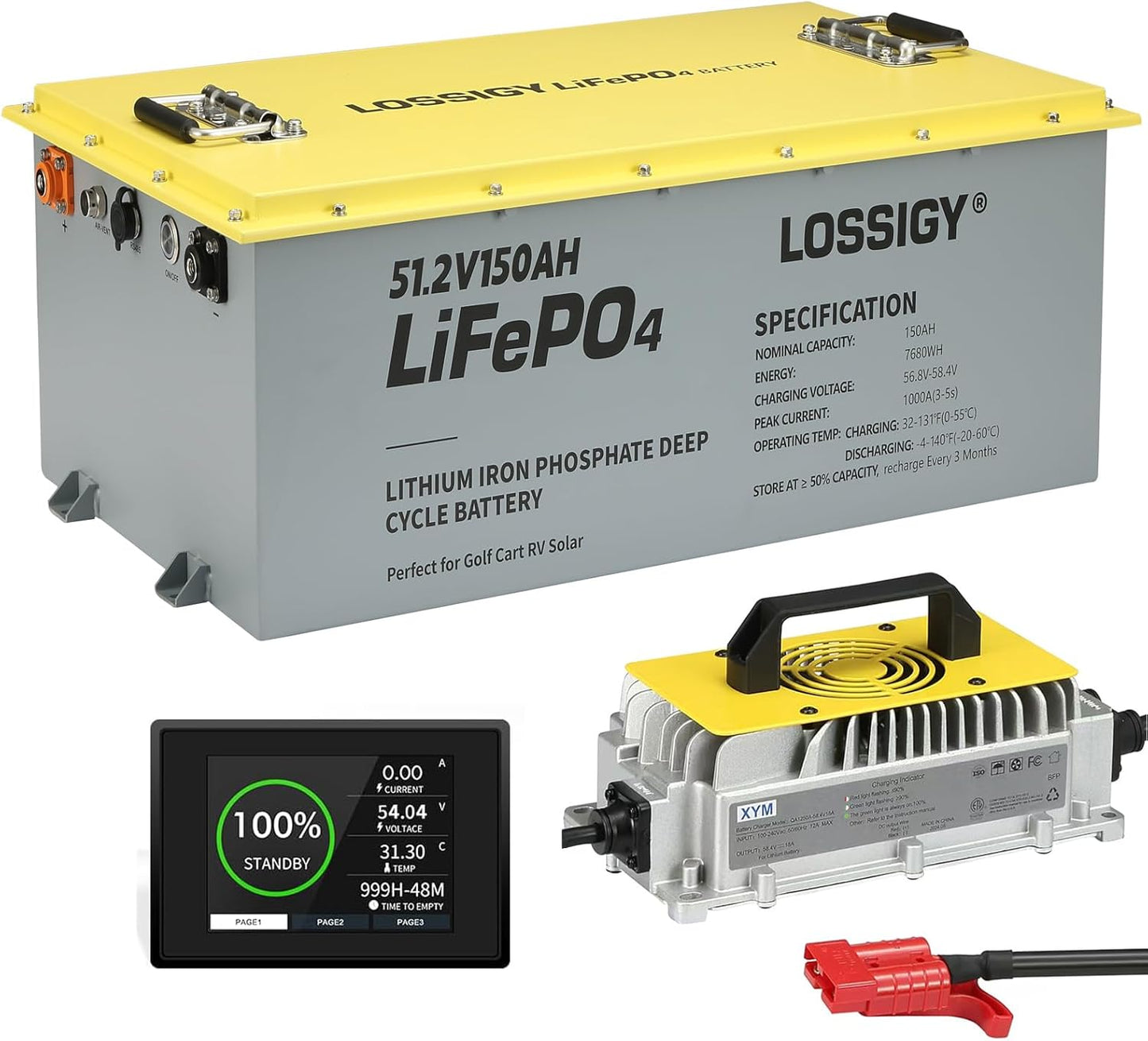 LOSSIGY 48 Volt 150Ah Lithium Golf Cart Battery with Charger