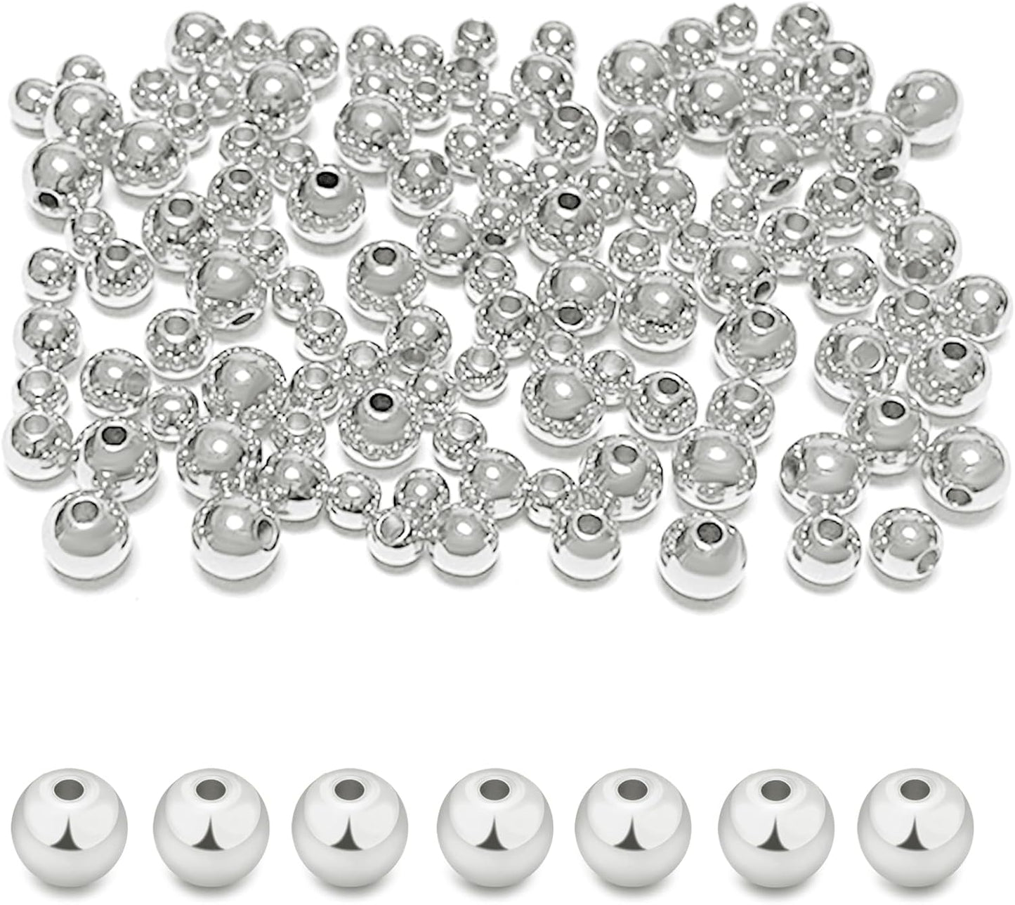 20pcs 8MM 925 Sterling Silver Round Beads for Jewelry Making