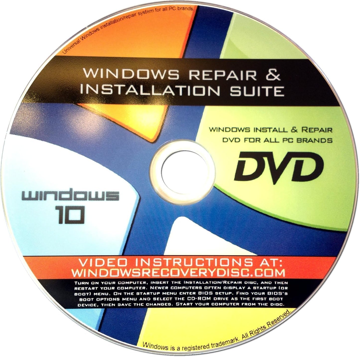 Recovery Repair & Re-install Disc for MS Win 10 64 Bit Support