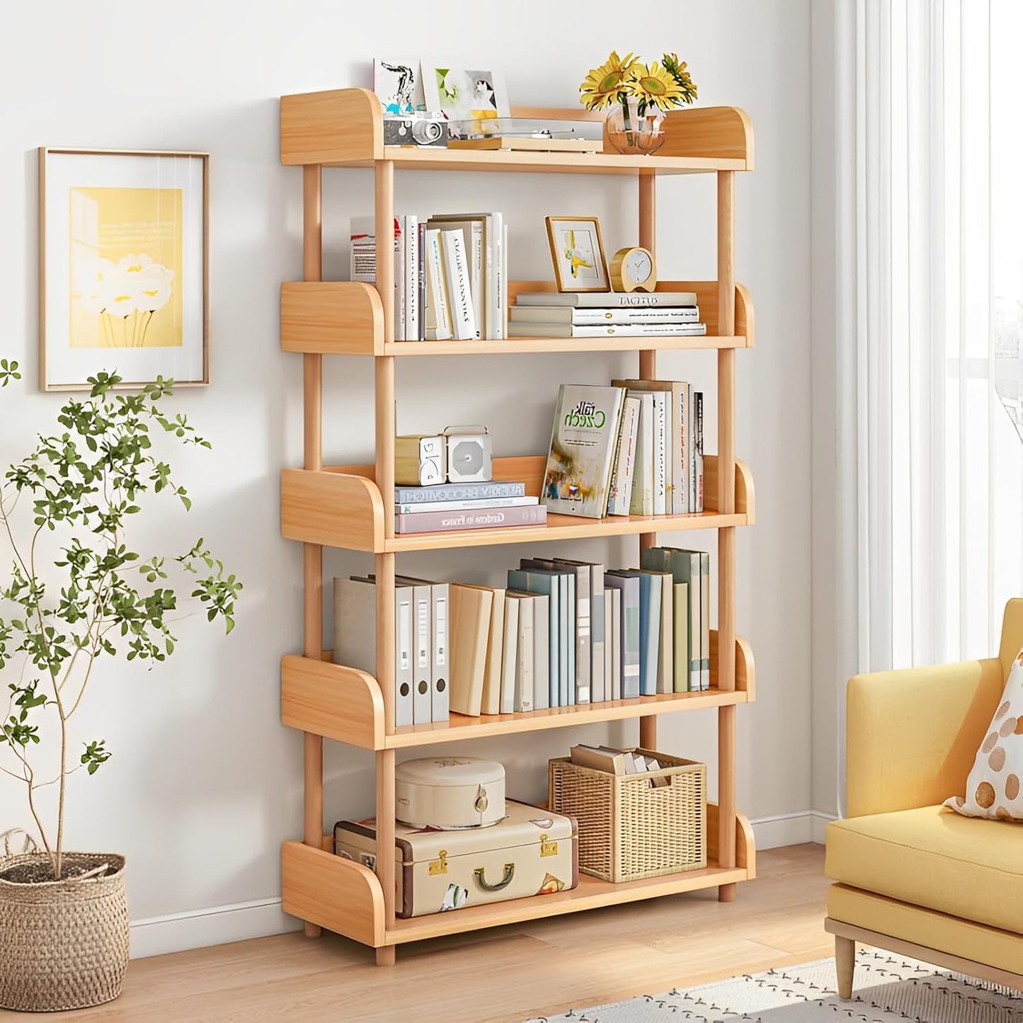 5-Tier Wooden Open Bookcase - Modern Display Bookshelf for Home