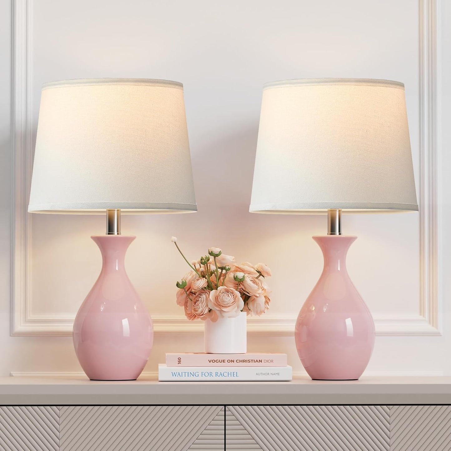Modern Ceramic Bedside Lamps Set of 2 for Night Stands
