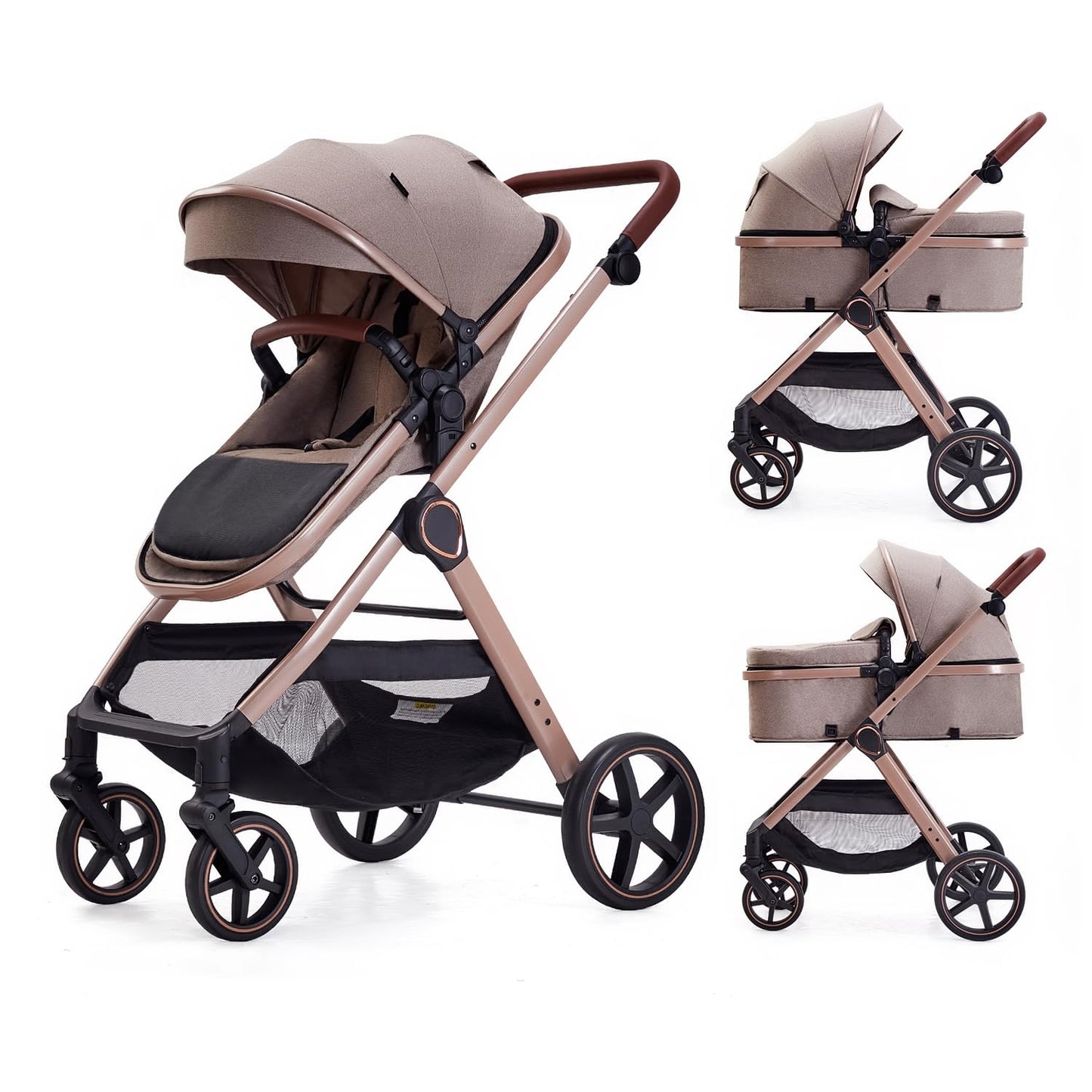 2 in 1 Baby Stroller for Newborns and Toddlers - Beige Pram