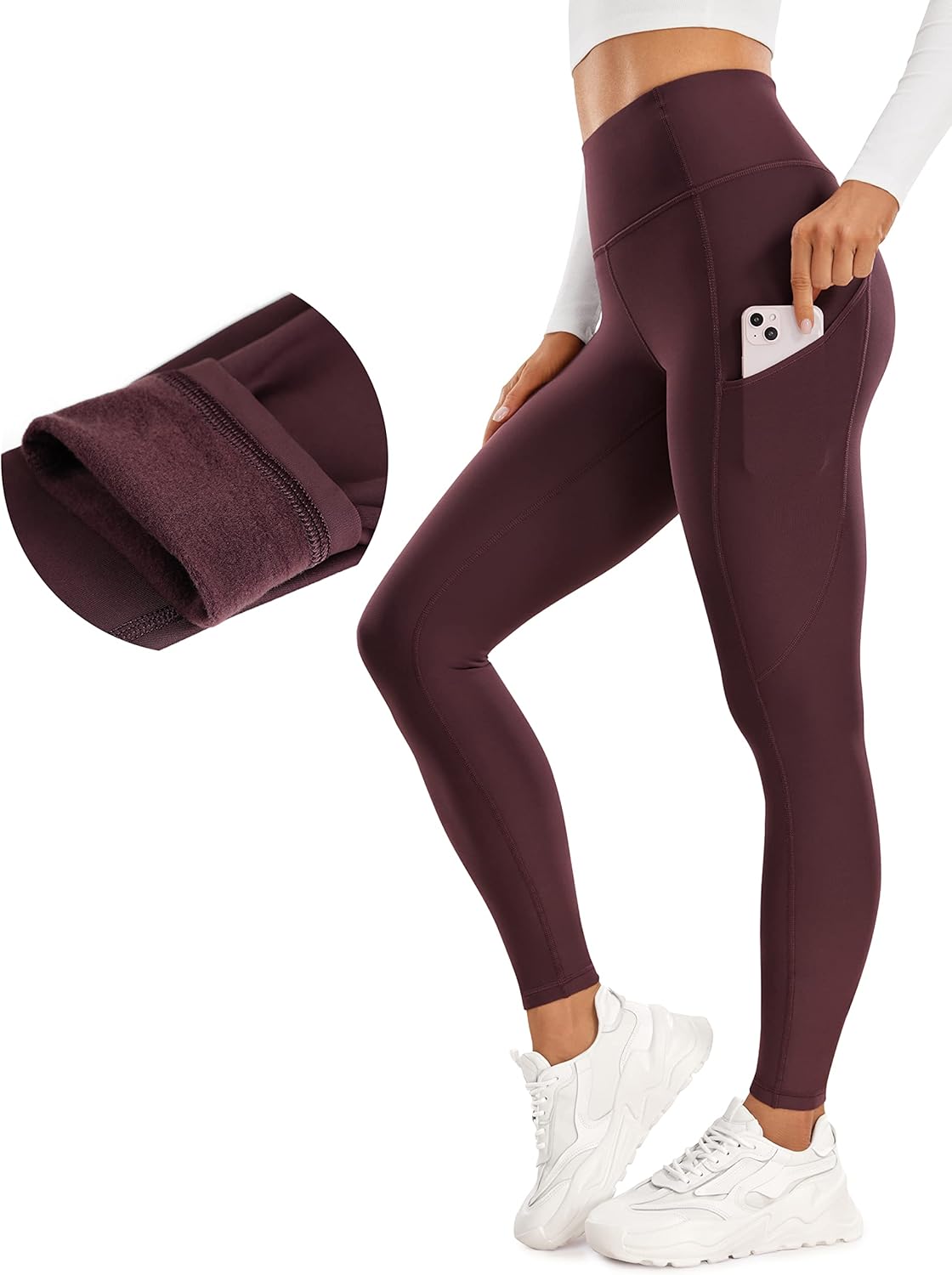 CRZ YOGA Thermal Fleece Lined Leggings for Winter Warmth