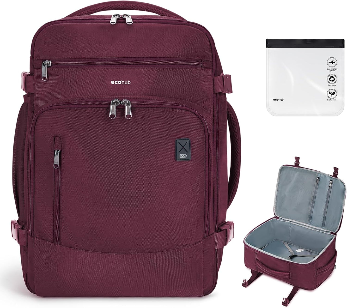 ECOHUB Travel Backpack for Women with USB Port and 30L Capacity