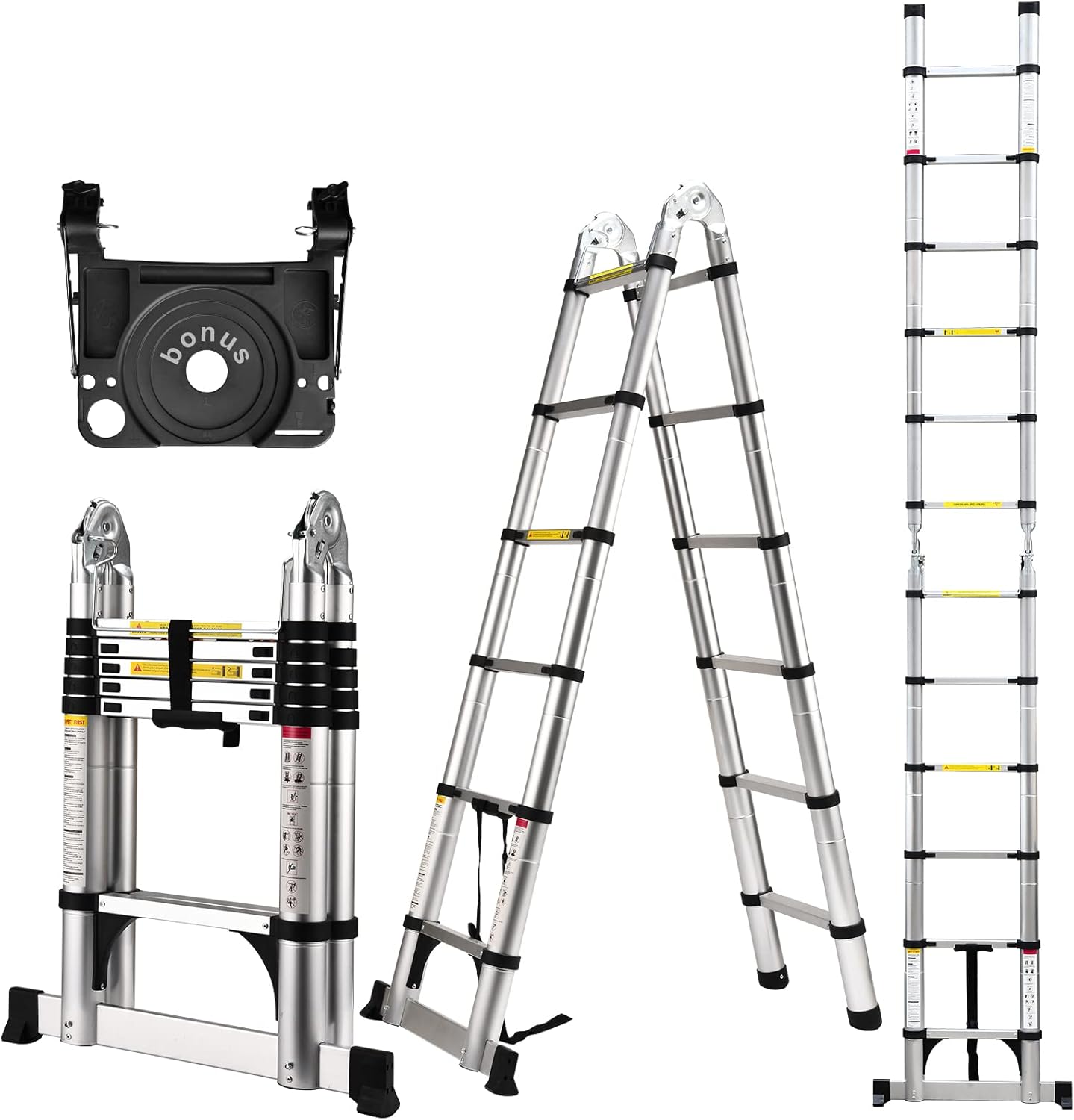 Telescoping Ladder A Frame, 12.5 Ft Compact Aluminum Ladder