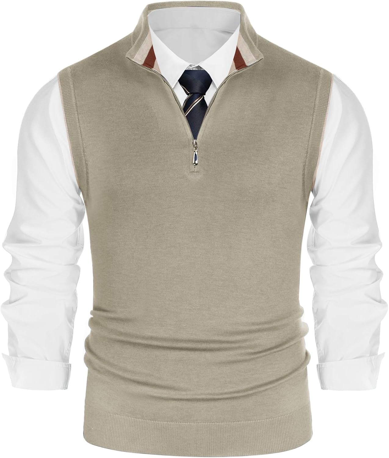 Stylish Mens Sweater Vest with Quarter Zip and Contrast Stripes