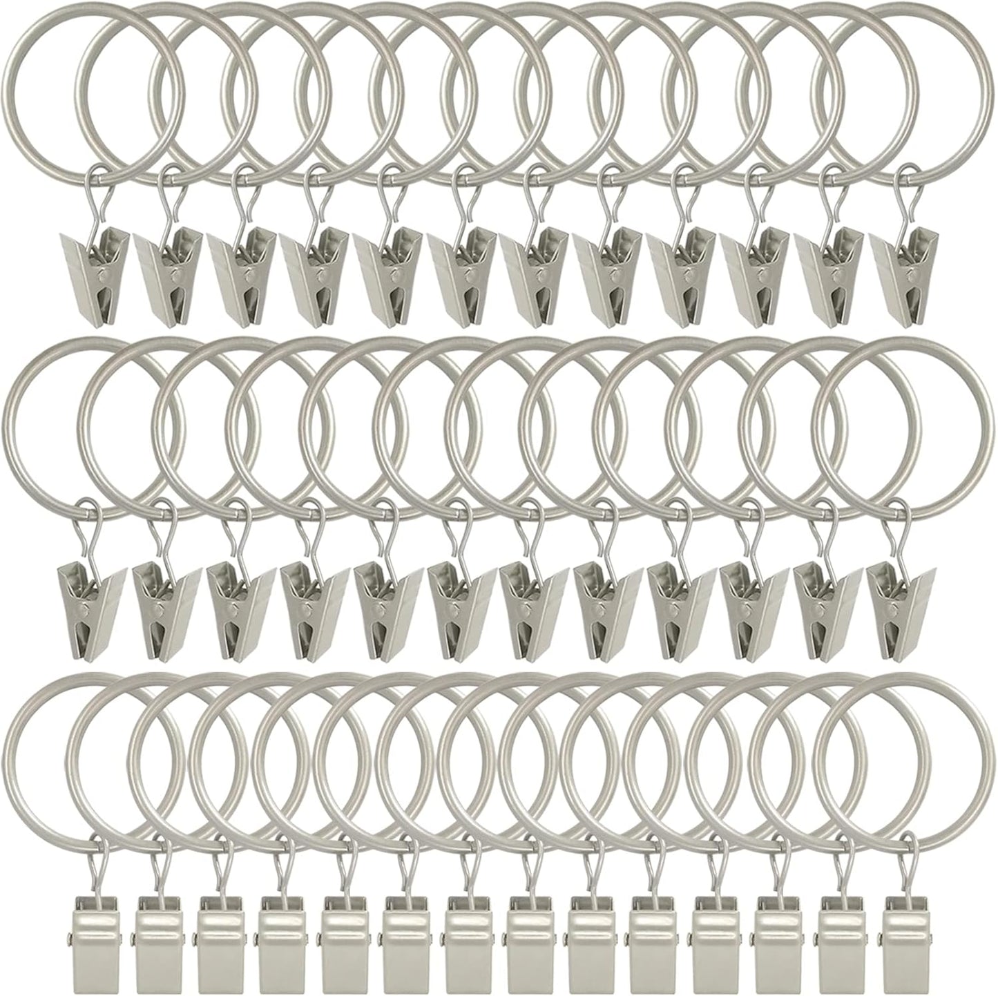 Silver Curtain Rings w/ Clips - Securely Hang Drapes!