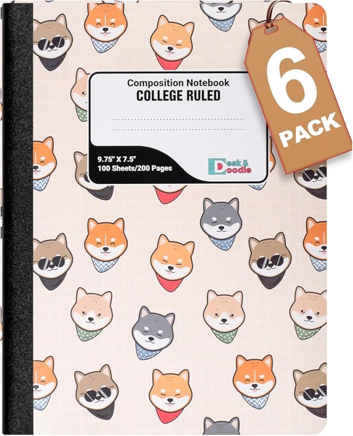 6-Pack College Rule Composition Notebook: Durable Hardcover, 200 Pages, Desk & Doodle