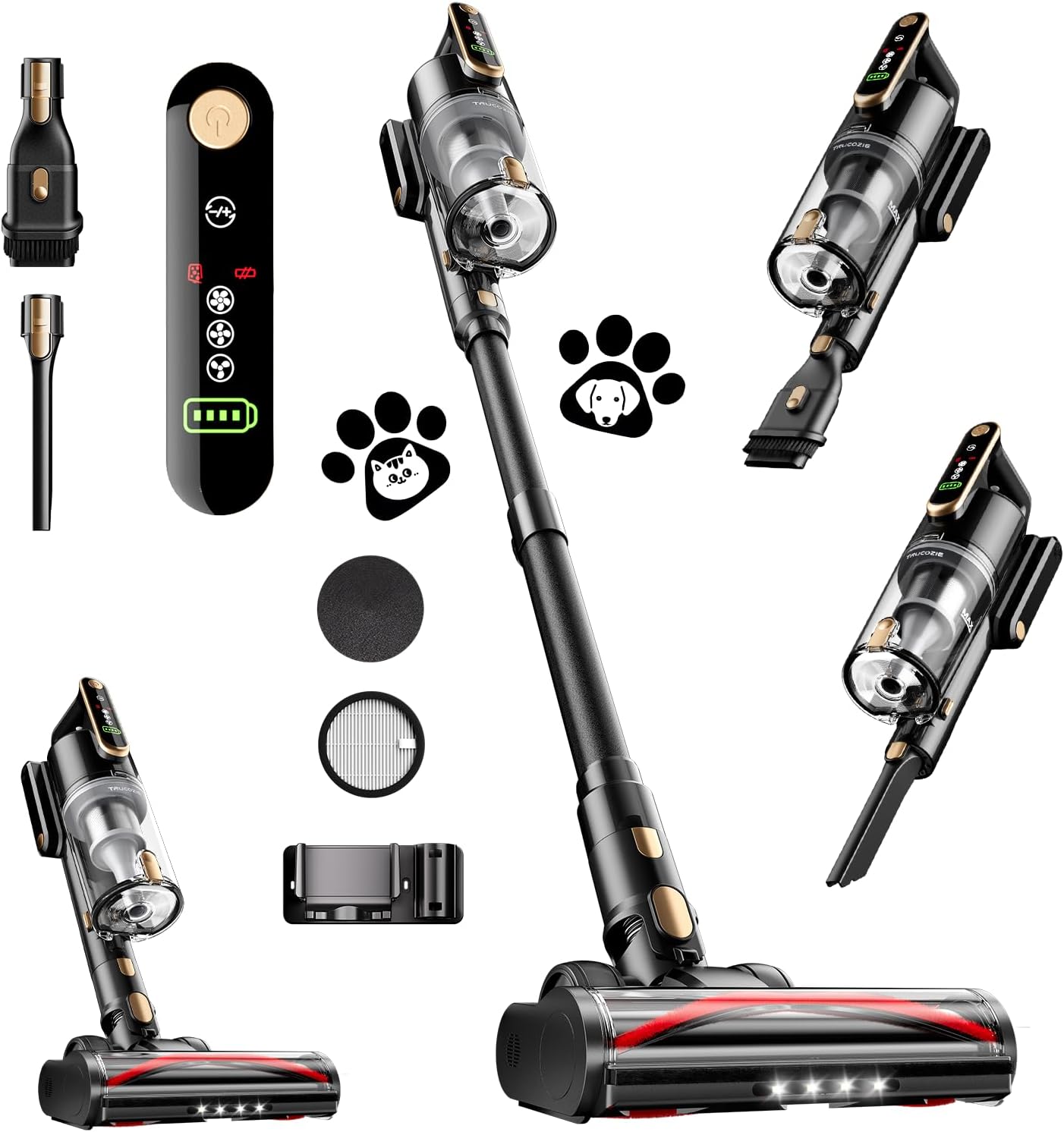 Powerful 45Kpa Cordless Vacuum: 50 Mins Runtime, LED Touch Screen, 8-in-1, Trucozie