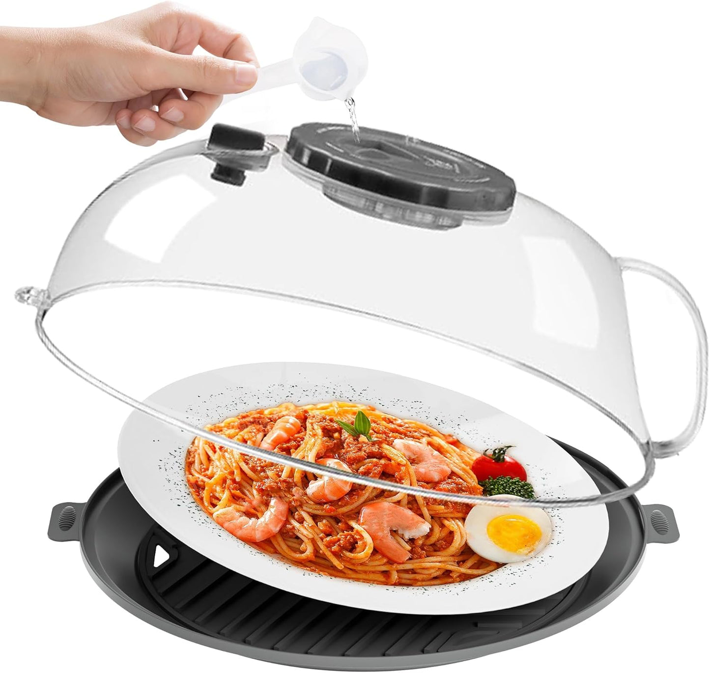 10-Inch Microwave Splatter Cover with Water Steamer - Mess-Free Cooking!