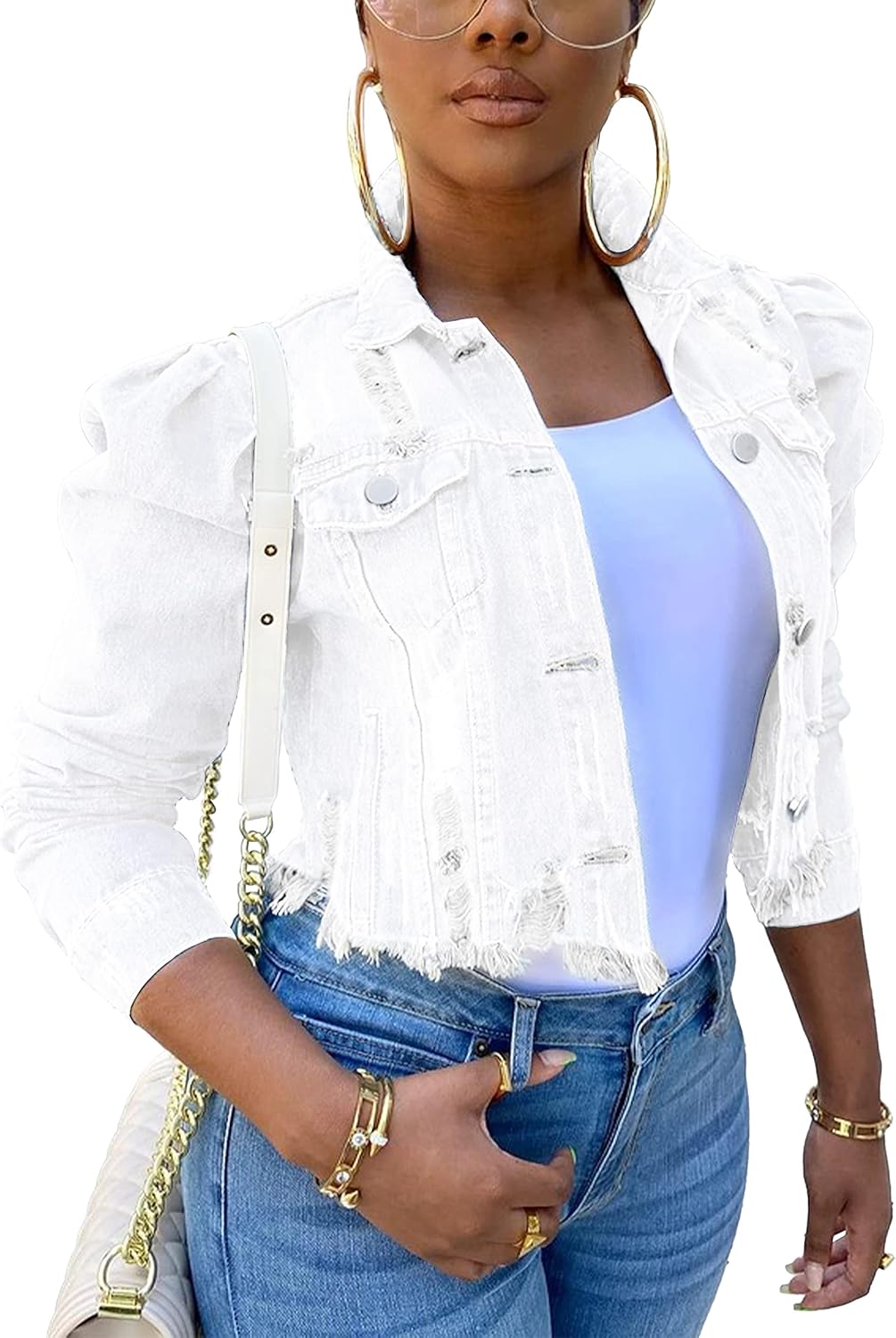 Omoone Women's Ripped Puff Sleeve Denim Crop Top Jacket Review