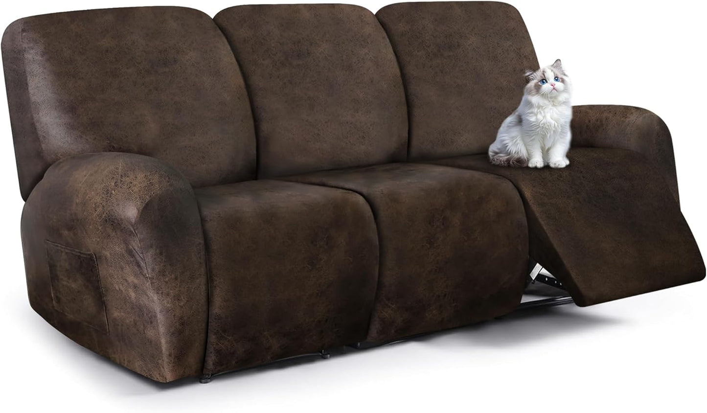 Leather Look Recliner Couch Cover for 3 Seater, Brown Color