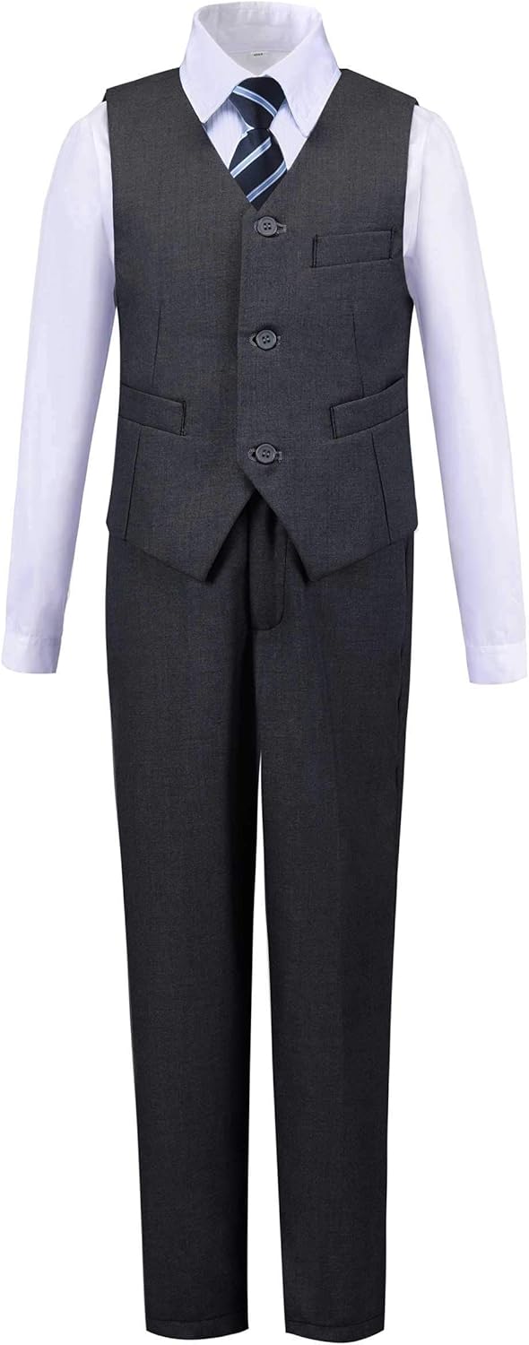 Toddler Boys Suit Formal Dresswear Tuxedo Slim Fit 4 Piece Set