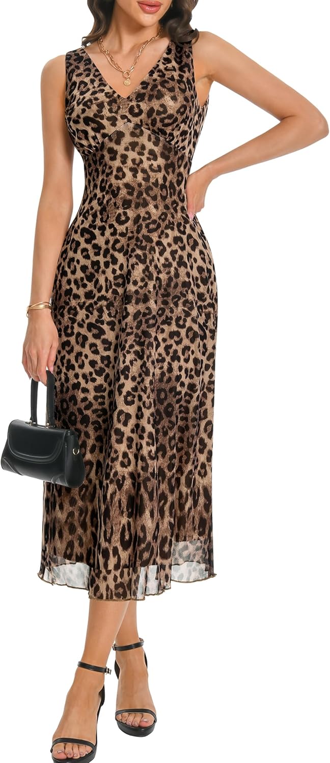 Women's Sexy V Neck Sleeveless Mesh Maxi Dress for Summer Fun