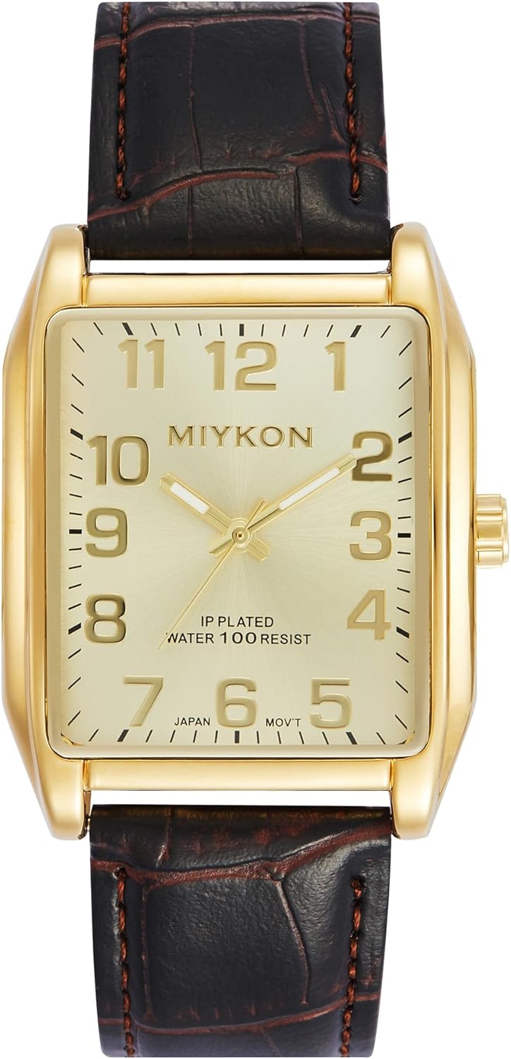 Miykon Vintage Men's Tank Square Analog Watch with Leather Strap