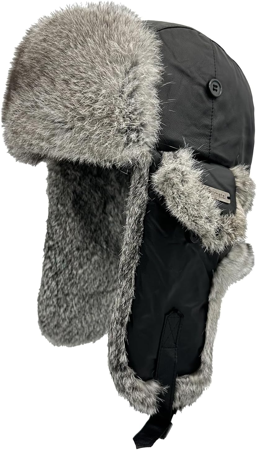 100% Real Rabbit Fur Winter Trapper Hat for Men and Women