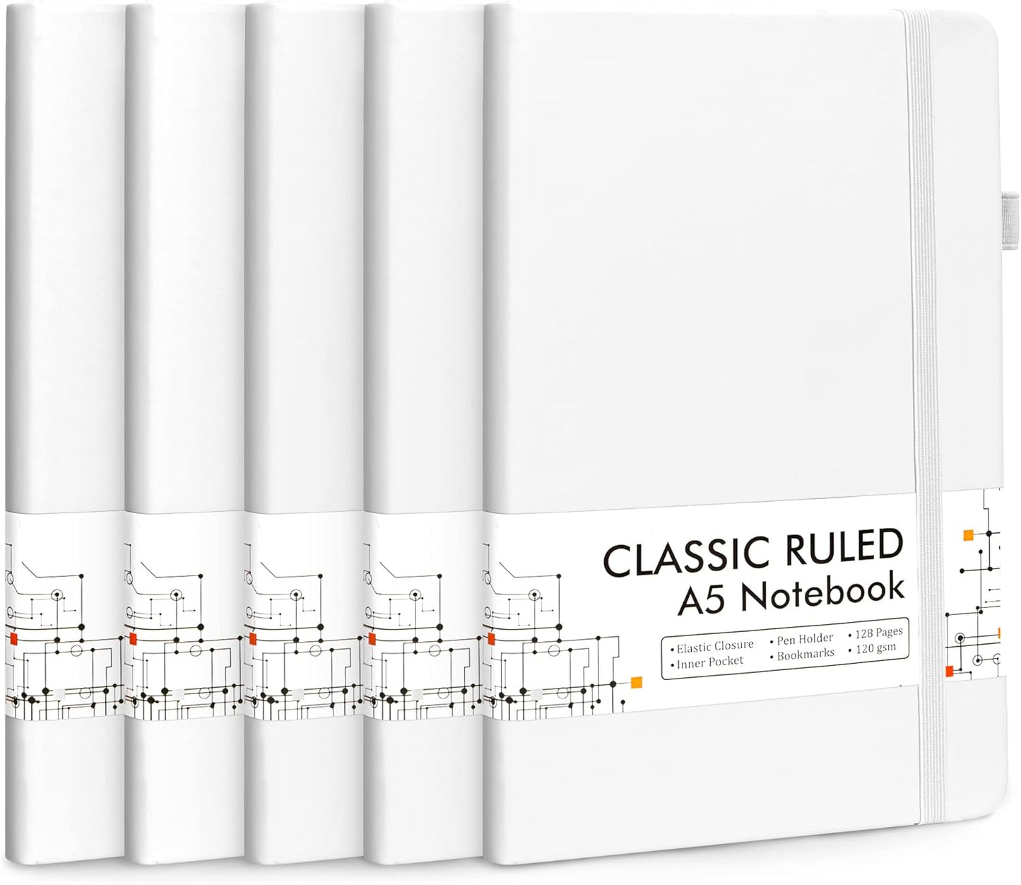 feela 5 Pack Hardcover Journals with Pen Holder