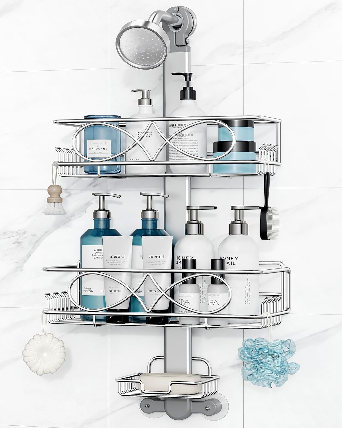 Height-Adjustable Stainless Steel Shower Caddy for Bathroom