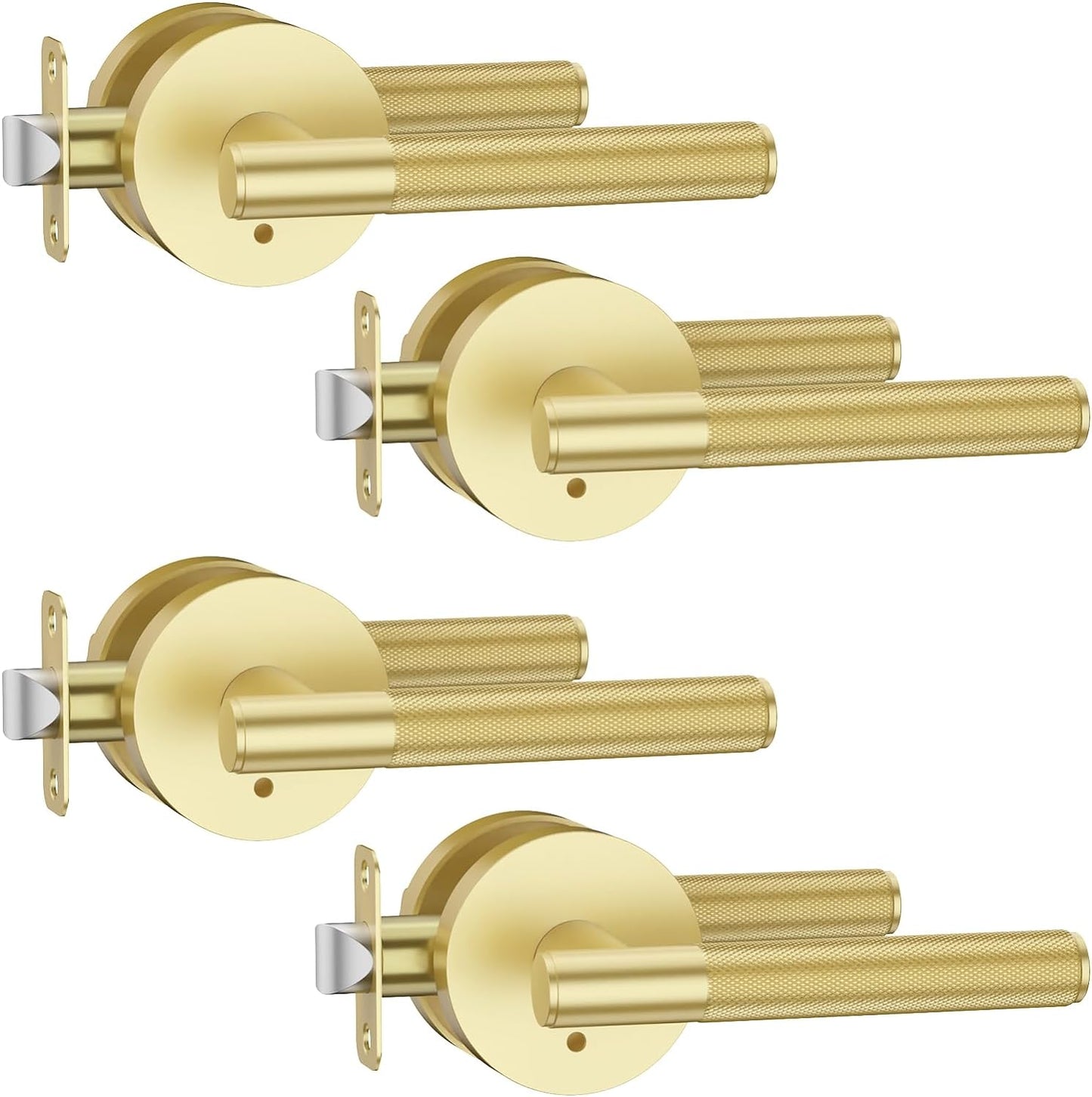 Privacy Gold Door Handles for Bedroom or Bathroom - 4 Pack