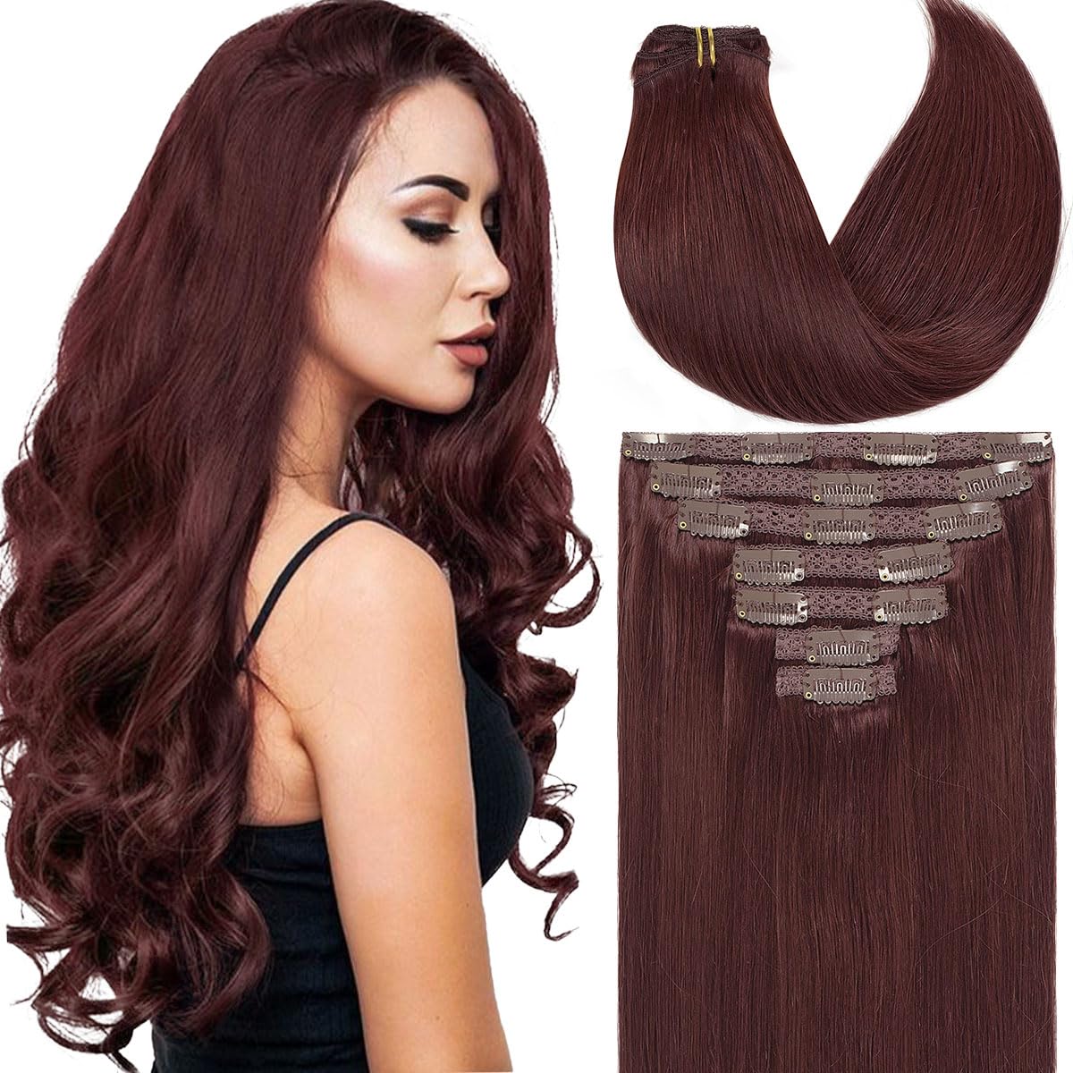 Caliee Clip in Human Hair Extensions in Wine Red for Volume