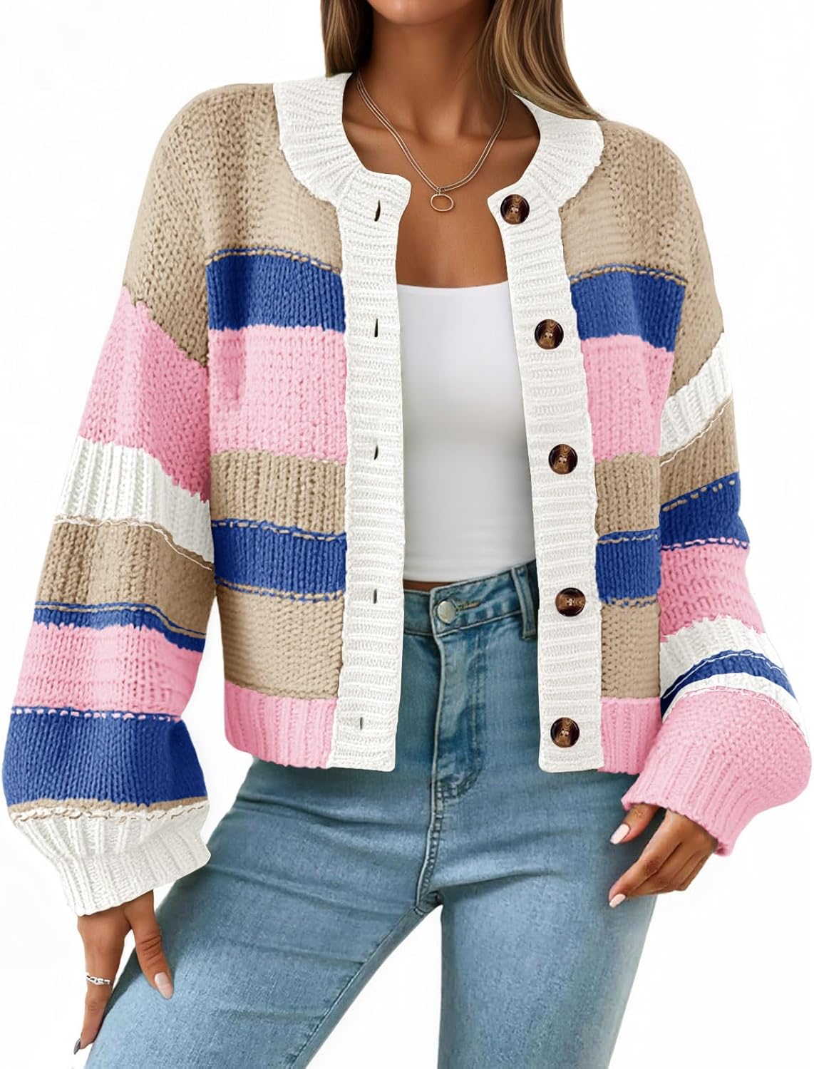 Saodimallsu Womens Striped Chunky Cardigan for Fall Fashion