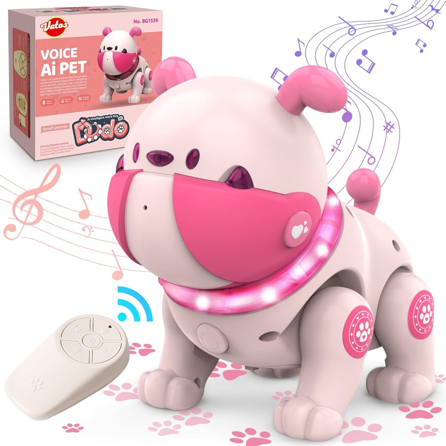 VATOS Dancing Dog RC Toy - LED, Voice Recording, Farting Touch, Walking!