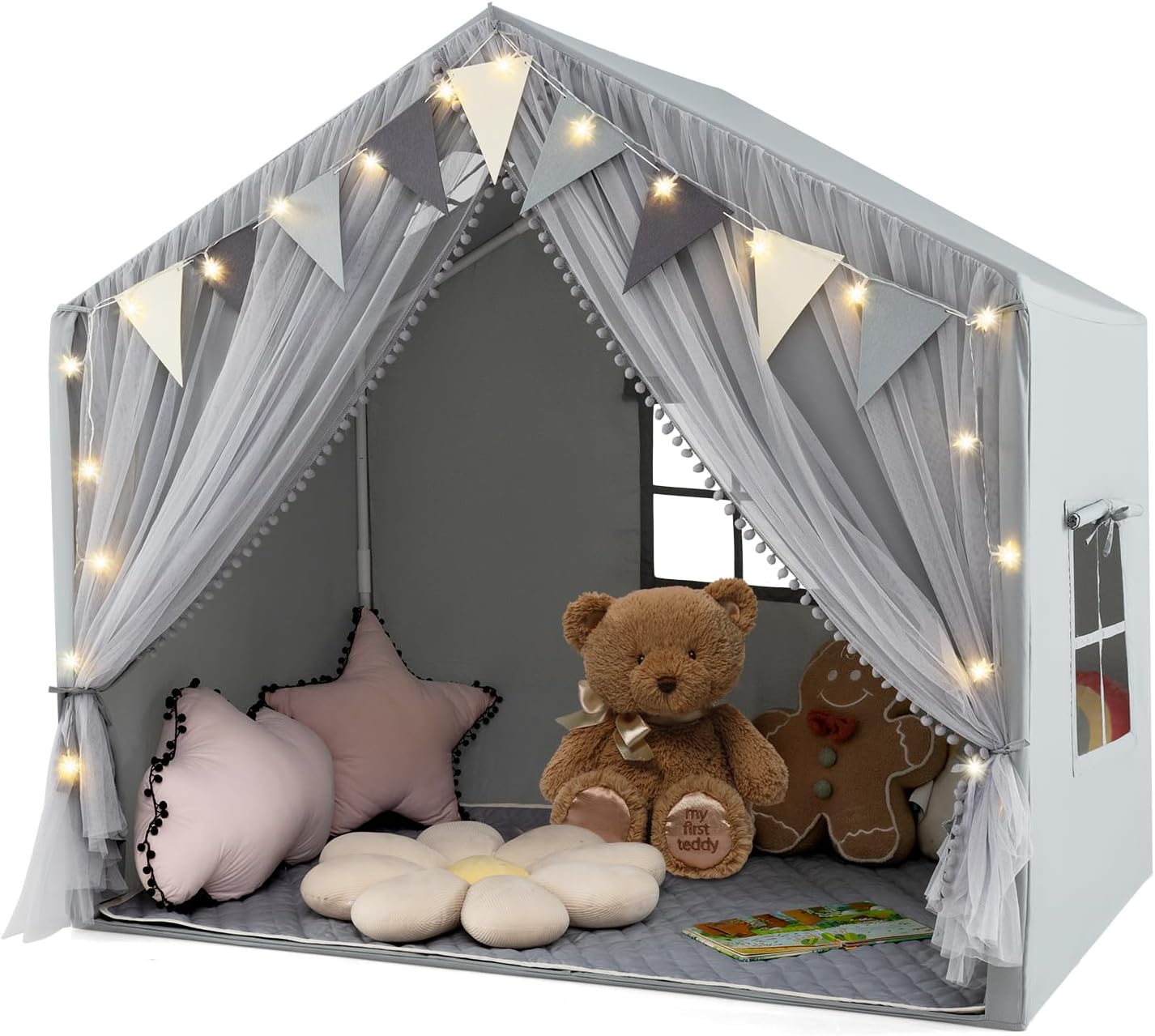 Costzon Large Kids Play Tent with Curtains & Lights