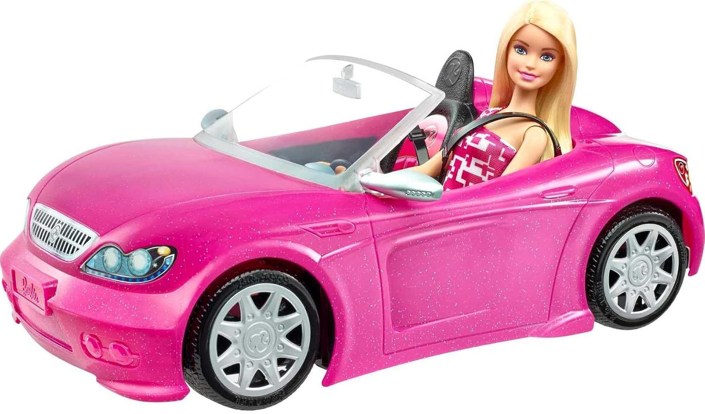 Barbie Playset with Sparkly Pink Convertible Car for Fun Adventures
