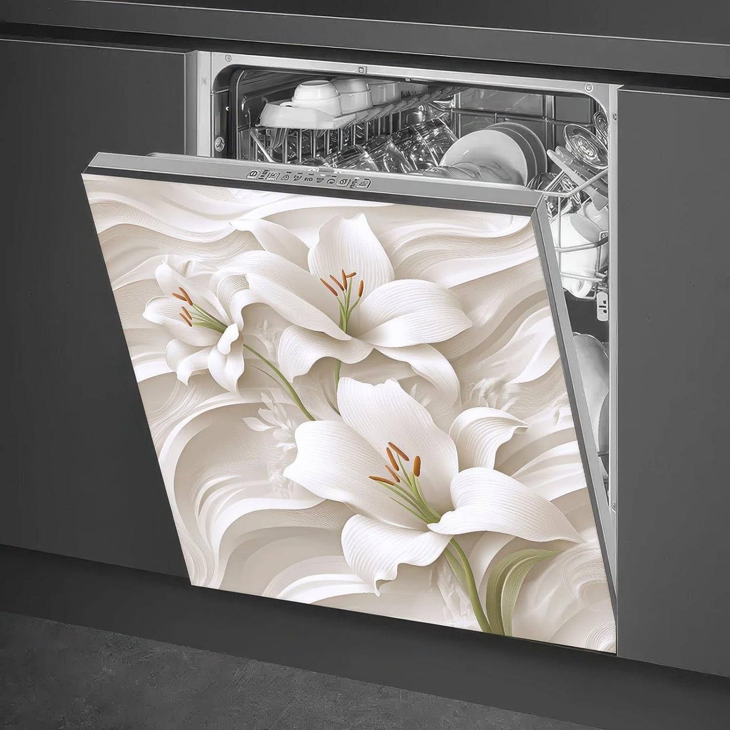 Flower Dishwasher Magnet Cover with Elegant Petal Texture