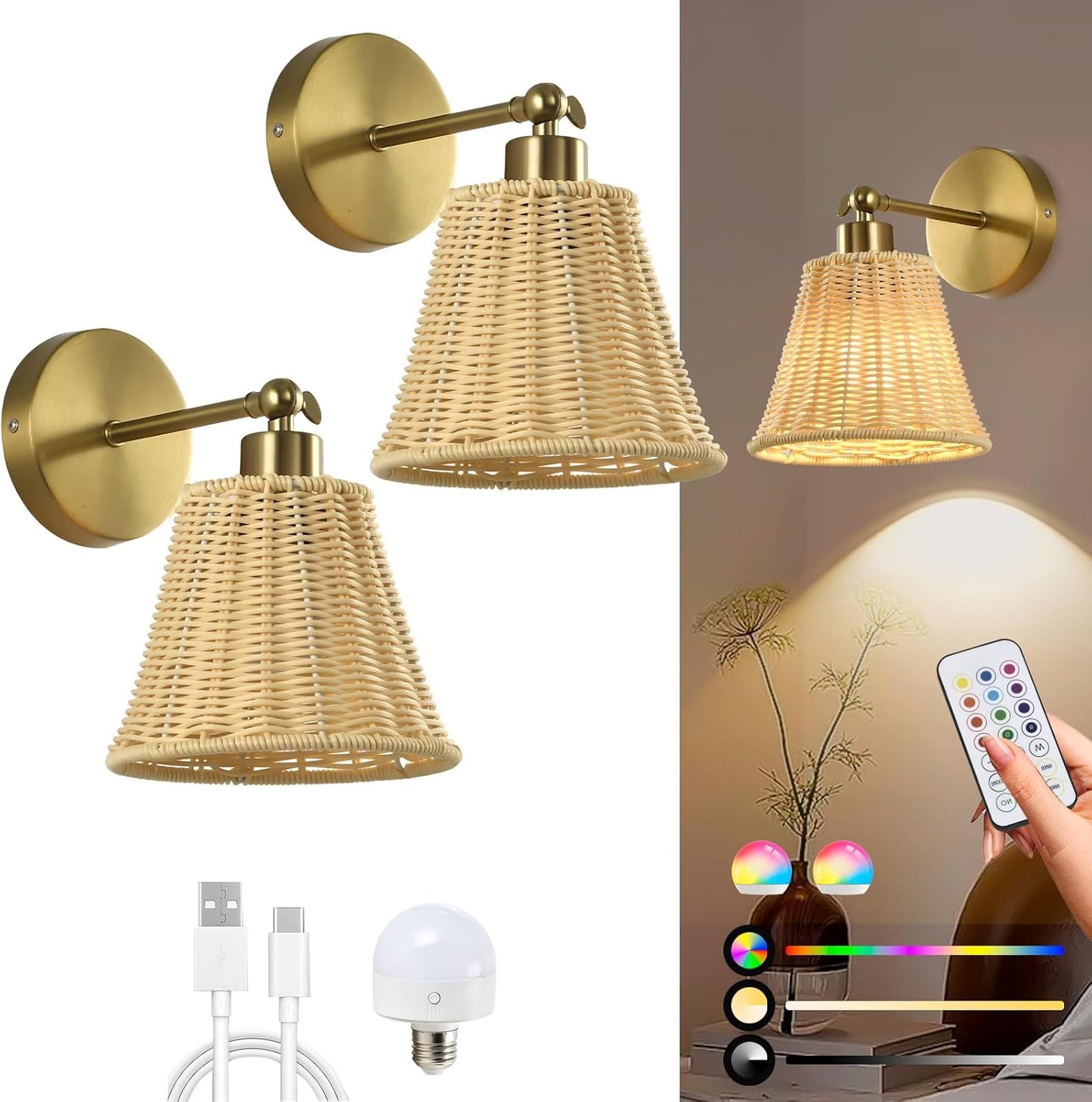 Battery Operated Wall Sconce Set of Two for Boho Decor